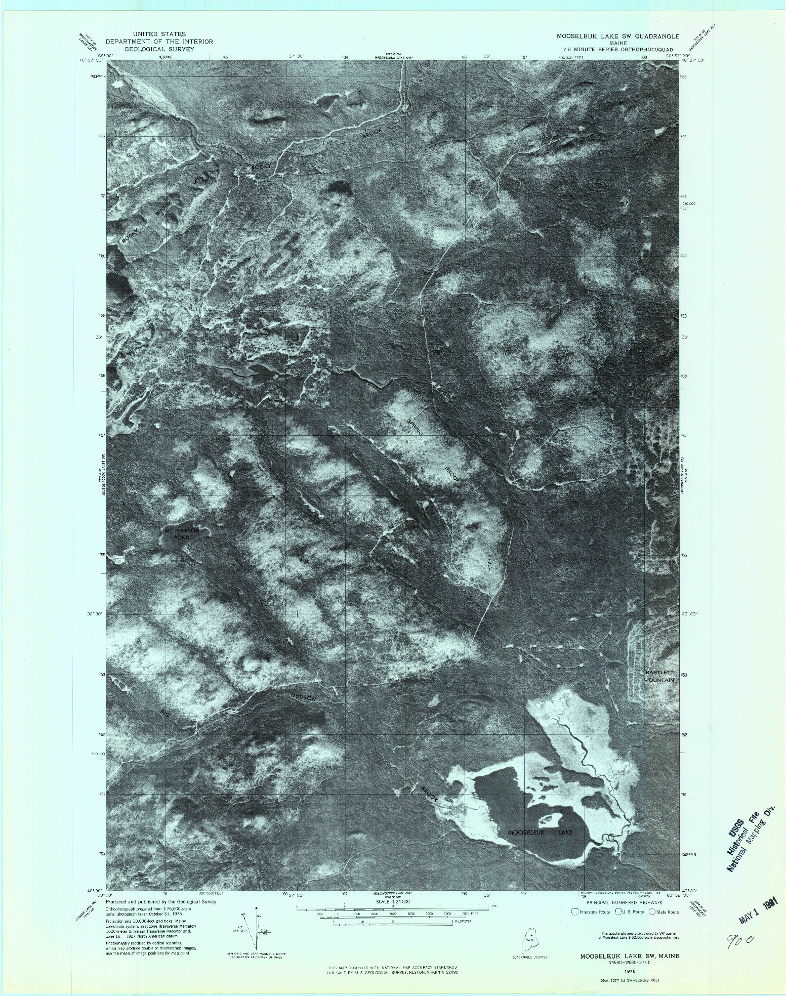 USGS 1:24000-SCALE QUADRANGLE FOR MOOSELEUK LAKE SW, ME 1975
