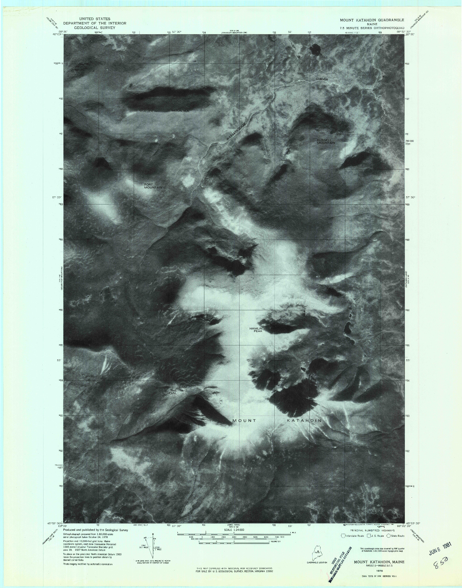 USGS 1:24000-SCALE QUADRANGLE FOR MOUNT KATAHDIN, ME 1978