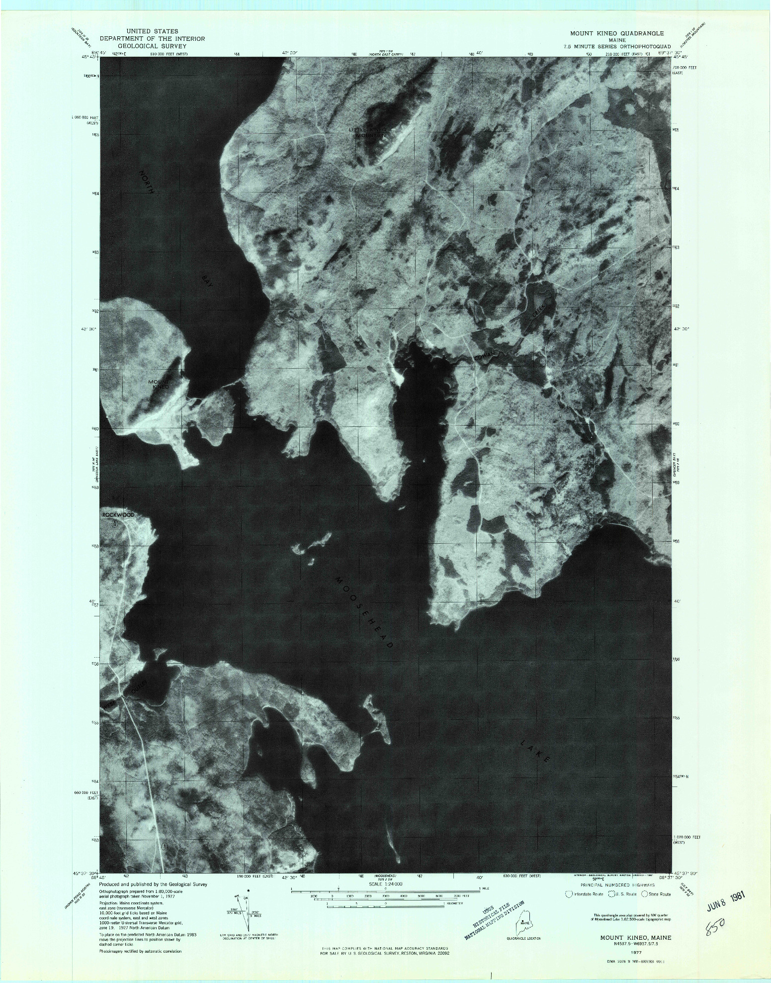 USGS 1:24000-SCALE QUADRANGLE FOR MOUNT KINEO, ME 1977