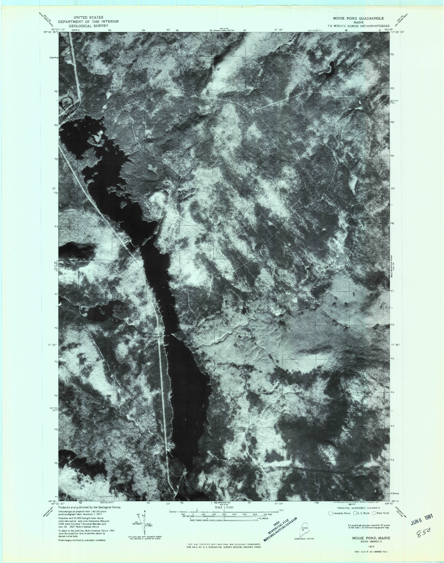 USGS 1:24000-SCALE QUADRANGLE FOR MOXIE POND, ME 1977