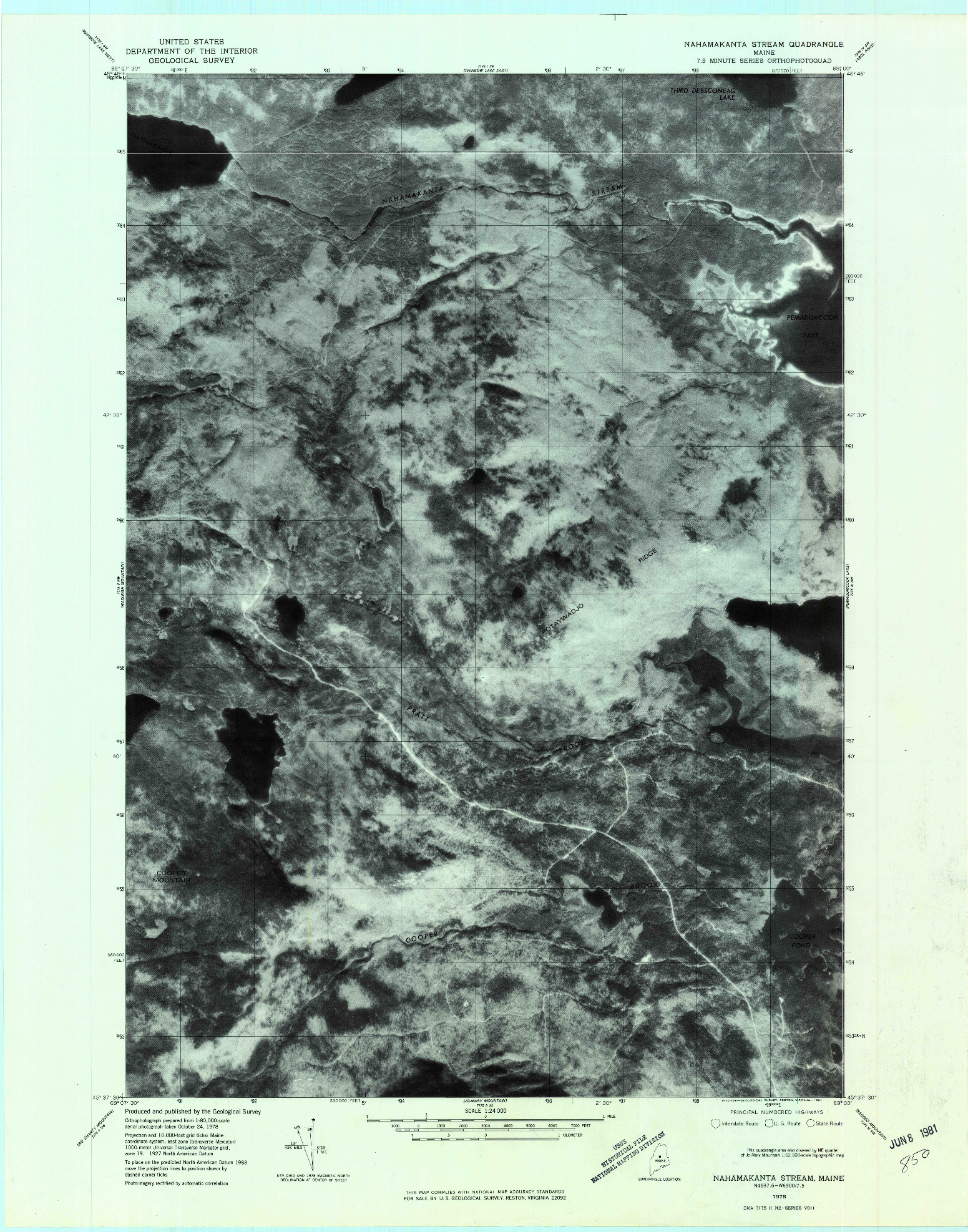 USGS 1:24000-SCALE QUADRANGLE FOR NAHAMAKANTA STREAM, ME 1978