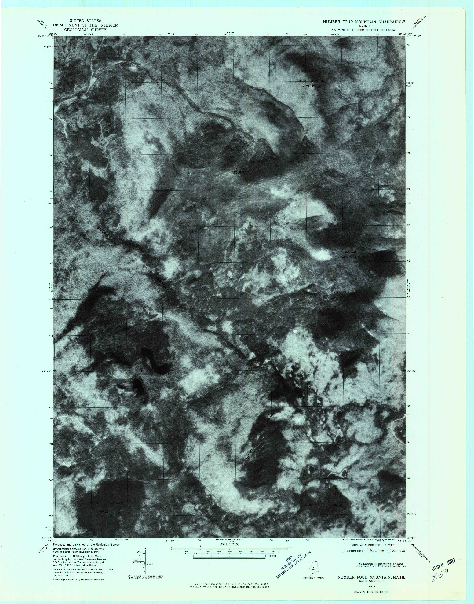 USGS 1:24000-SCALE QUADRANGLE FOR NUMBER FOUR MOUNTAIN, ME 1977