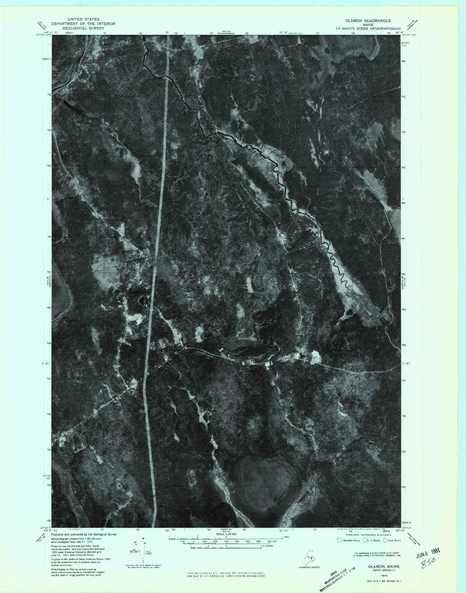USGS 1:24000-SCALE QUADRANGLE FOR OLAMON, ME 1975