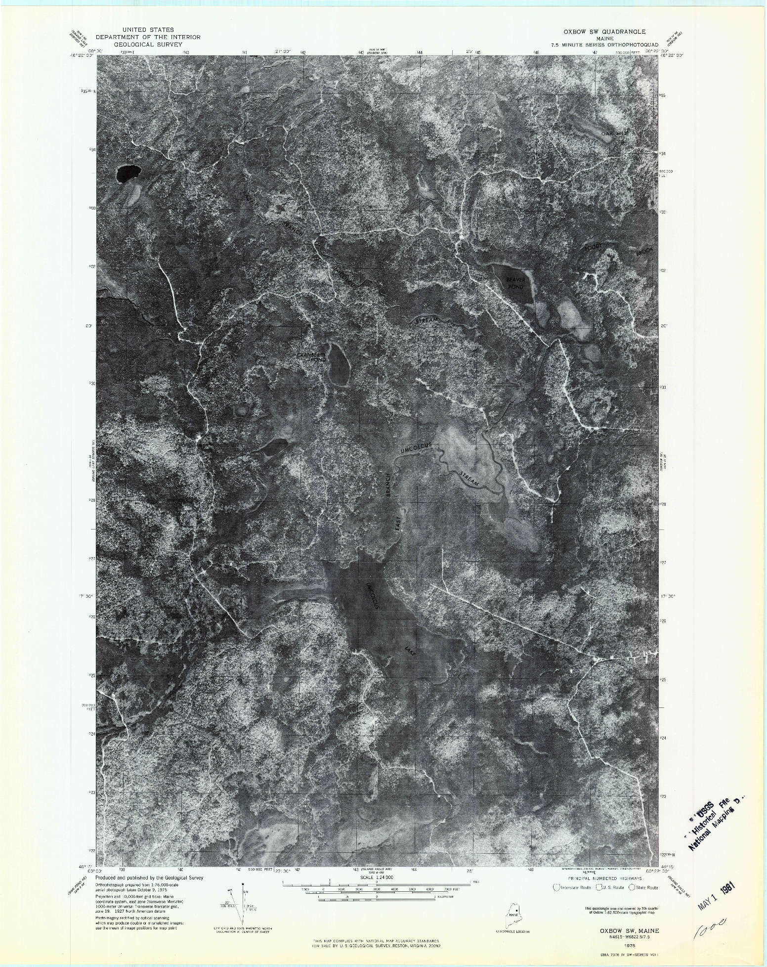 USGS 1:24000-SCALE QUADRANGLE FOR OXBOW SW, ME 1975