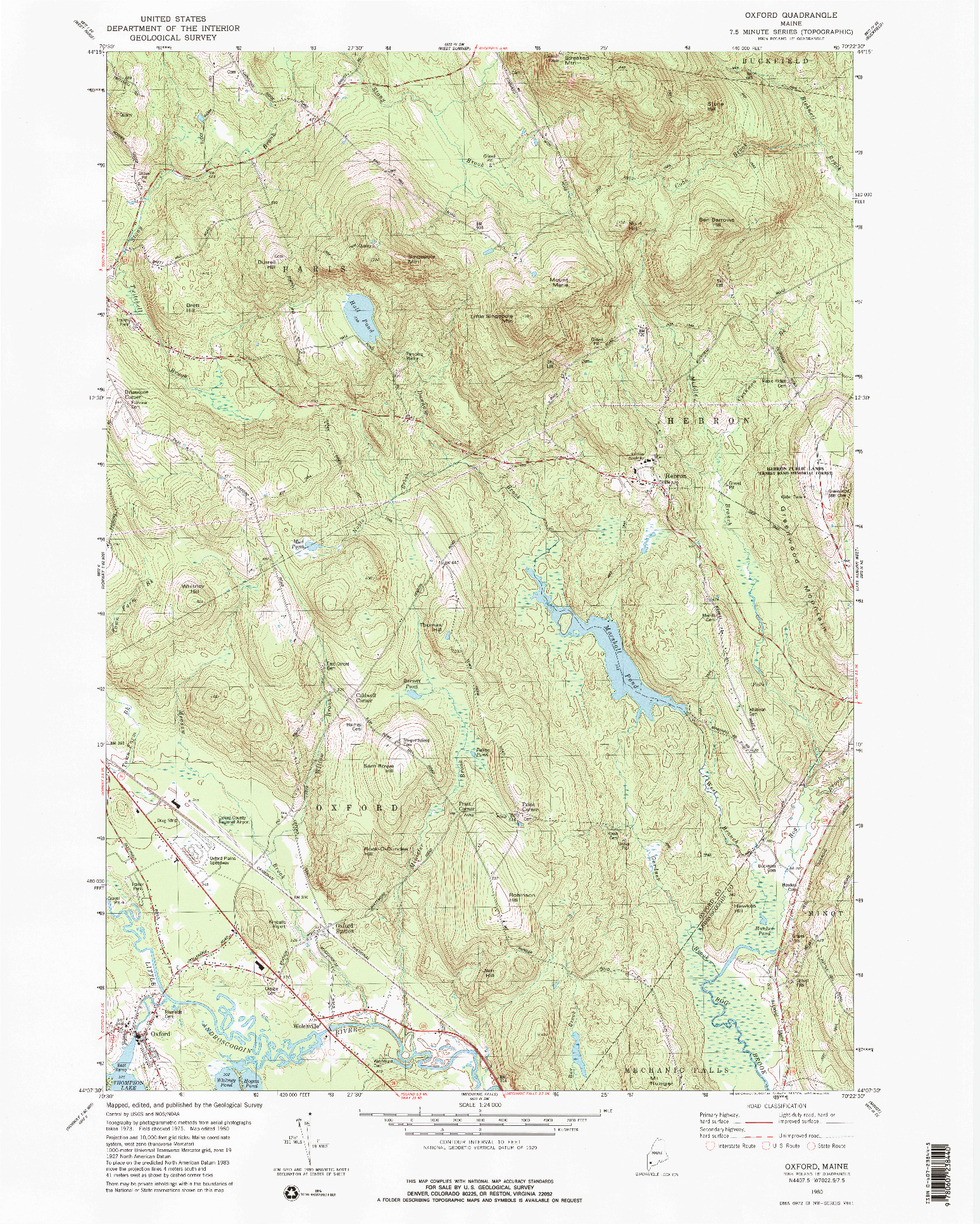 USGS 1:24000-SCALE QUADRANGLE FOR OXFORD, ME 1980