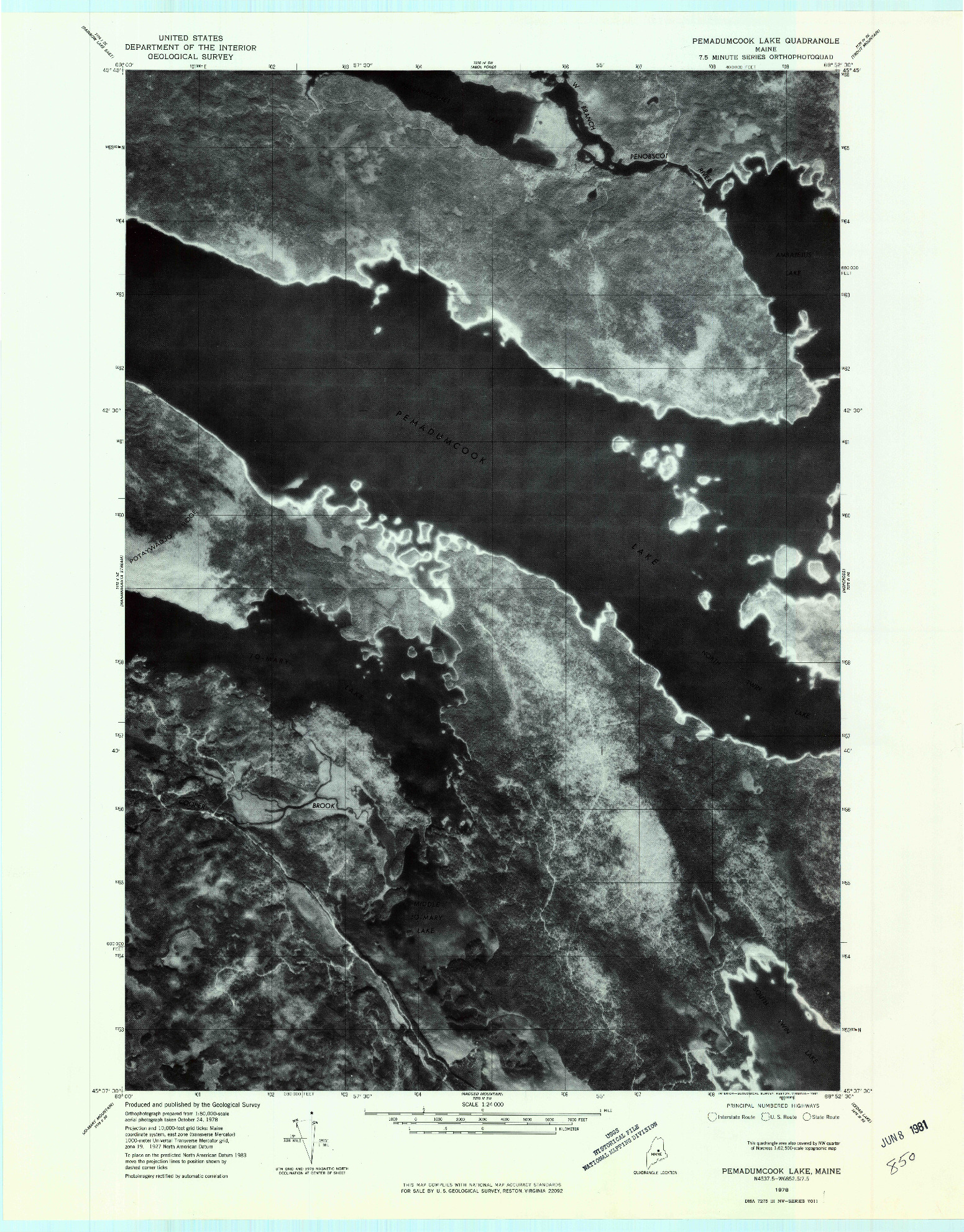 USGS 1:24000-SCALE QUADRANGLE FOR PEMADUMCOOK LAKE, ME 1978