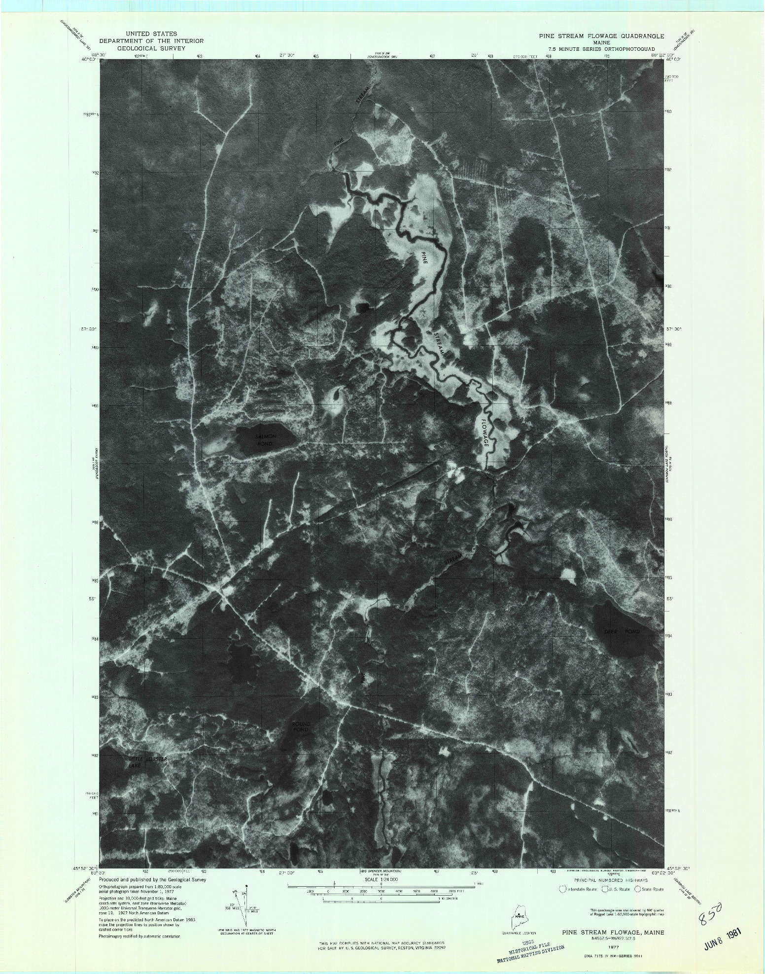USGS 1:24000-SCALE QUADRANGLE FOR PINE STREAM FLOWAGE, ME 1977