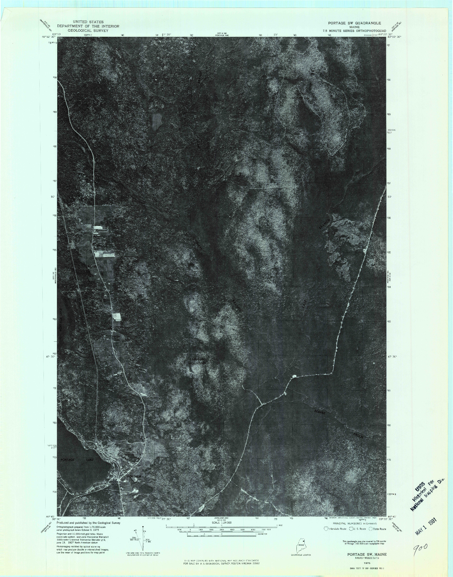 USGS 1:24000-SCALE QUADRANGLE FOR PORTAGE SW, ME 1975