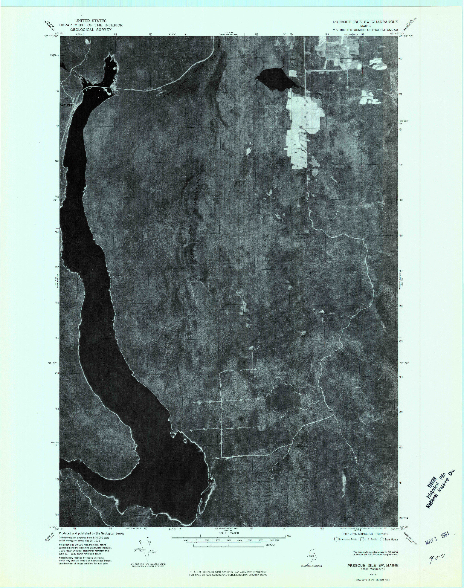 USGS 1:24000-SCALE QUADRANGLE FOR PRESQUE ISLE SW, ME 1975