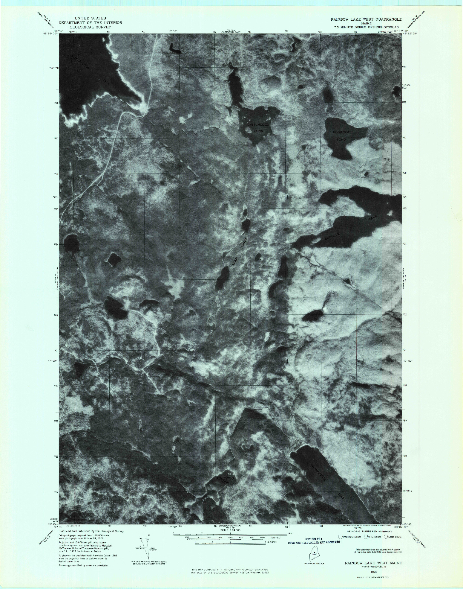 USGS 1:24000-SCALE QUADRANGLE FOR RAINBOW LAKE WEST, ME 1978