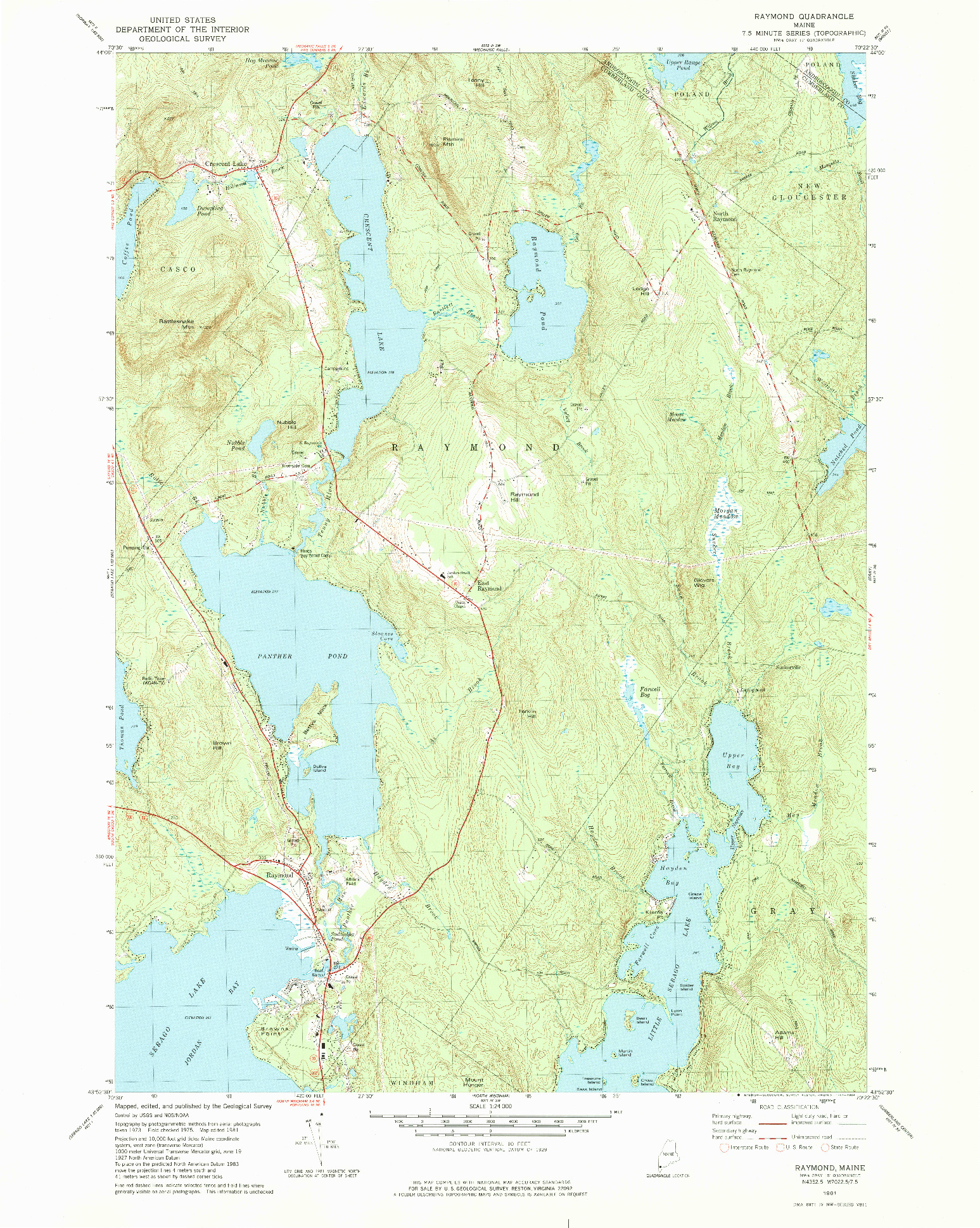 USGS 1:24000-SCALE QUADRANGLE FOR RAYMOND, ME 1981