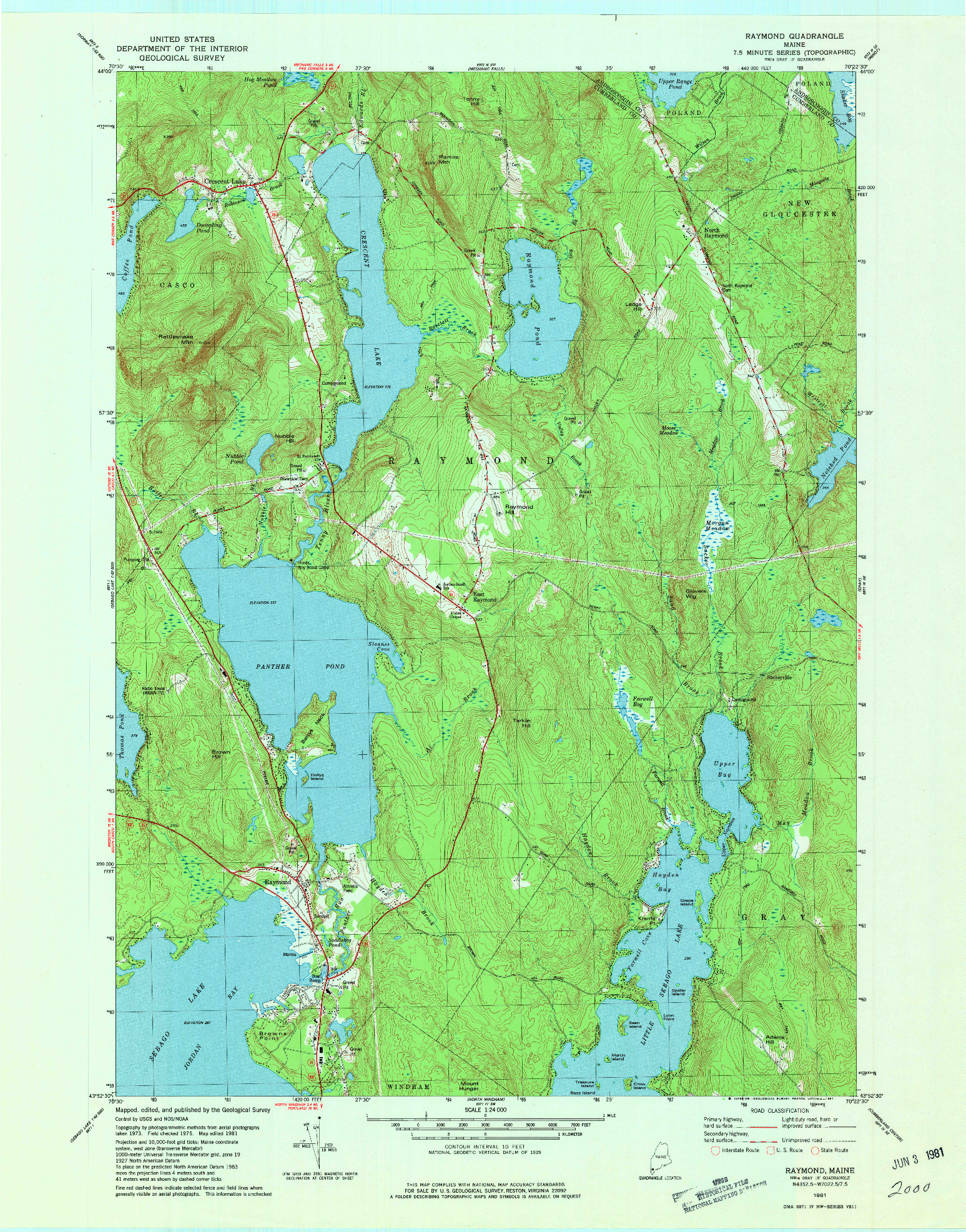 USGS 1:24000-SCALE QUADRANGLE FOR RAYMOND, ME 1981