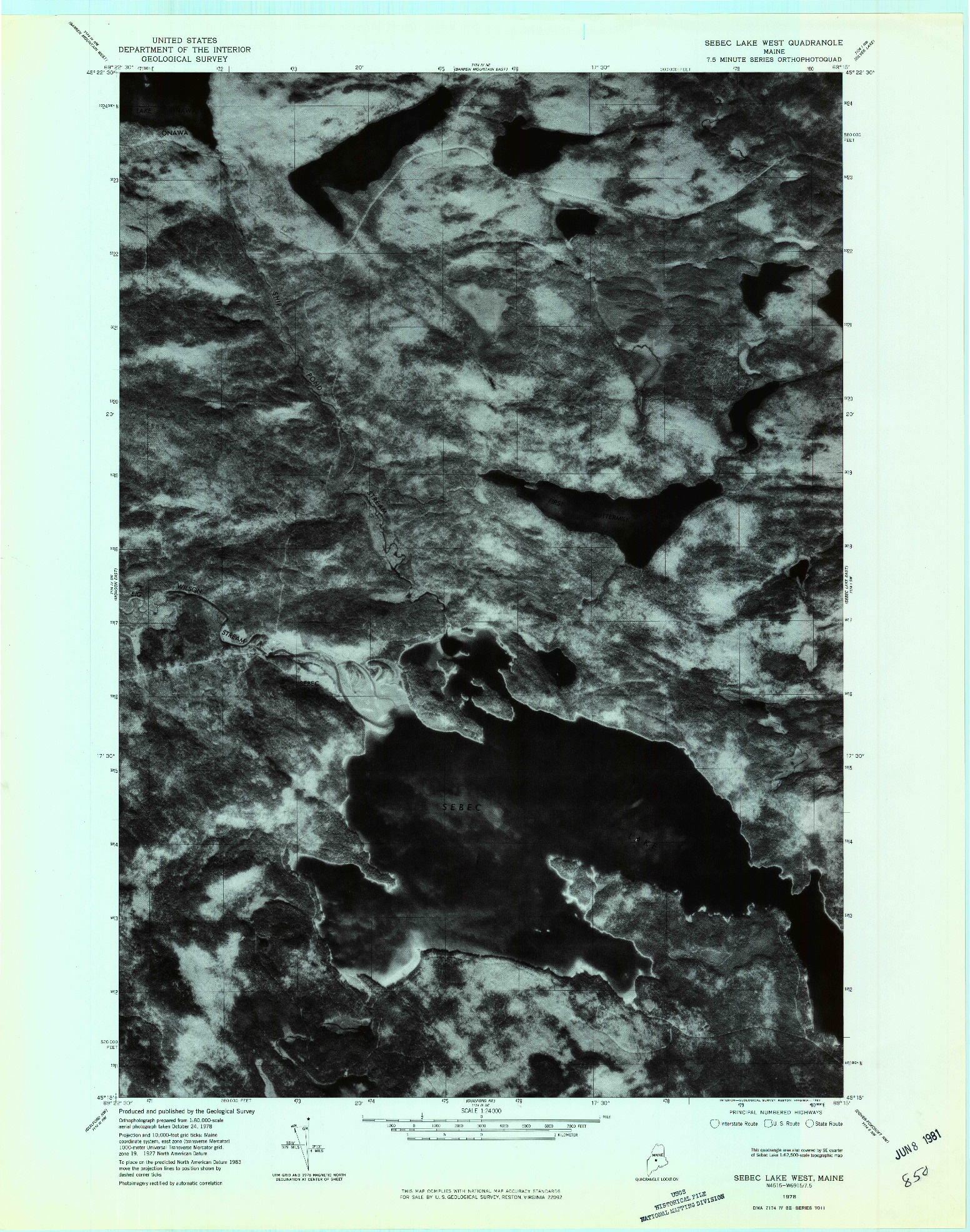 USGS 1:24000-SCALE QUADRANGLE FOR SEBEC LAKE WEST, ME 1978