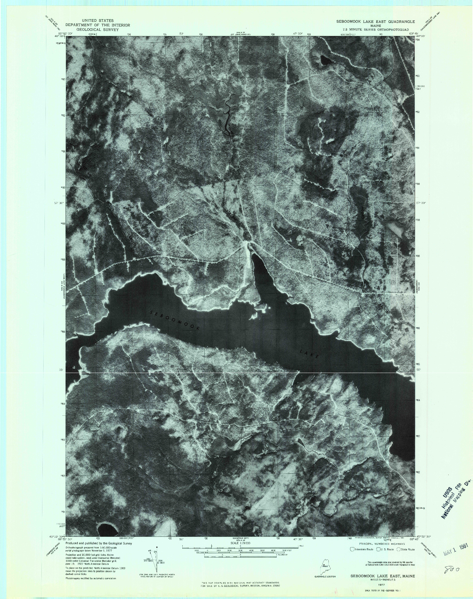 USGS 1:24000-SCALE QUADRANGLE FOR SEBOOMOOK LAKE EAST, ME 1977