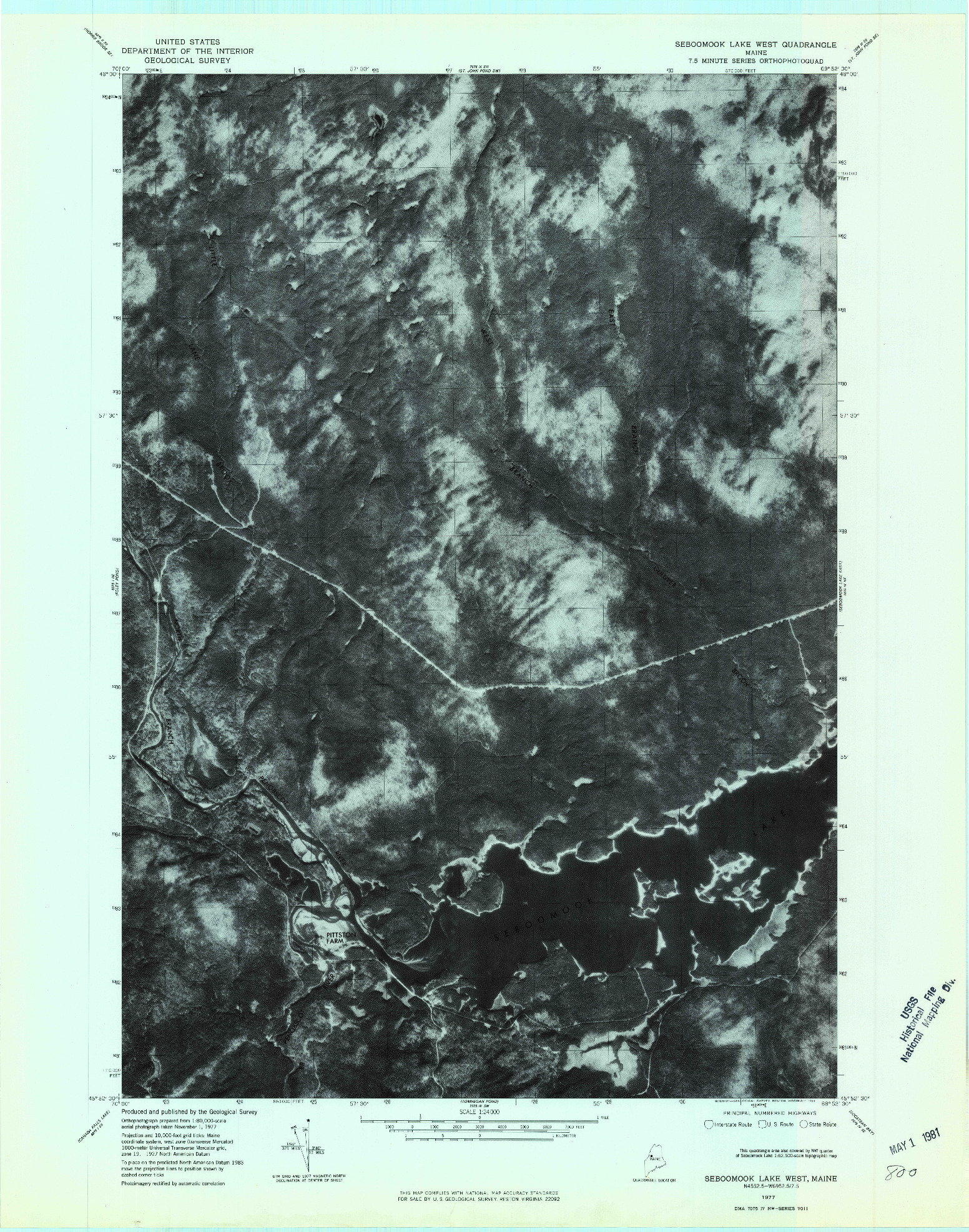USGS 1:24000-SCALE QUADRANGLE FOR SEBOOMOOK LAKE WEST, ME 1977