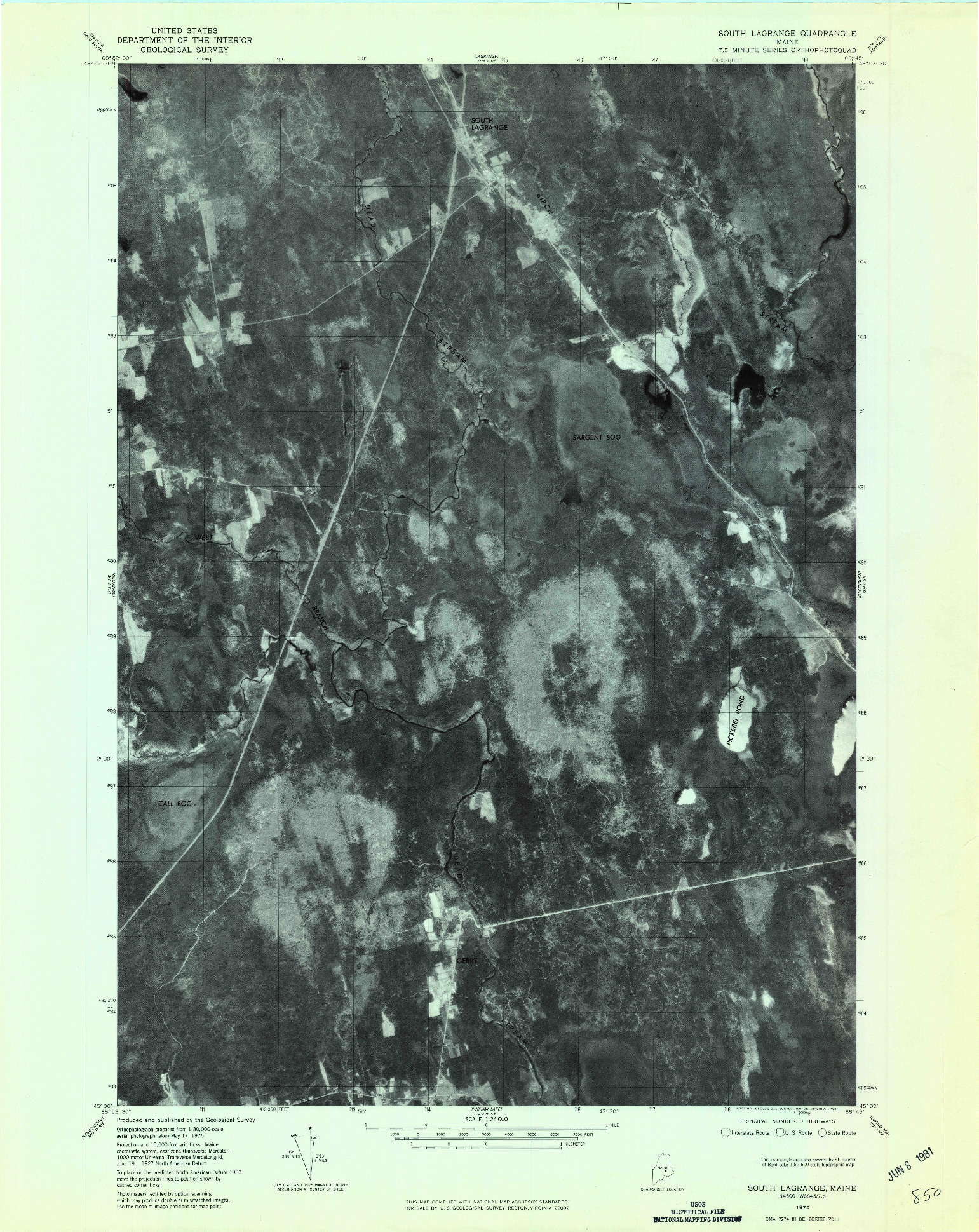 USGS 1:24000-SCALE QUADRANGLE FOR SOUTH LAGRANGE, ME 1975