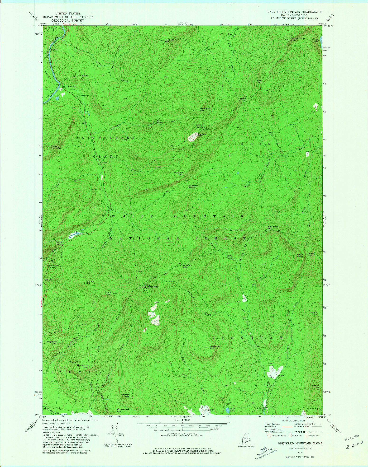 USGS 1:24000-SCALE QUADRANGLE FOR SPECKLED MOUNTAIN, ME 1970