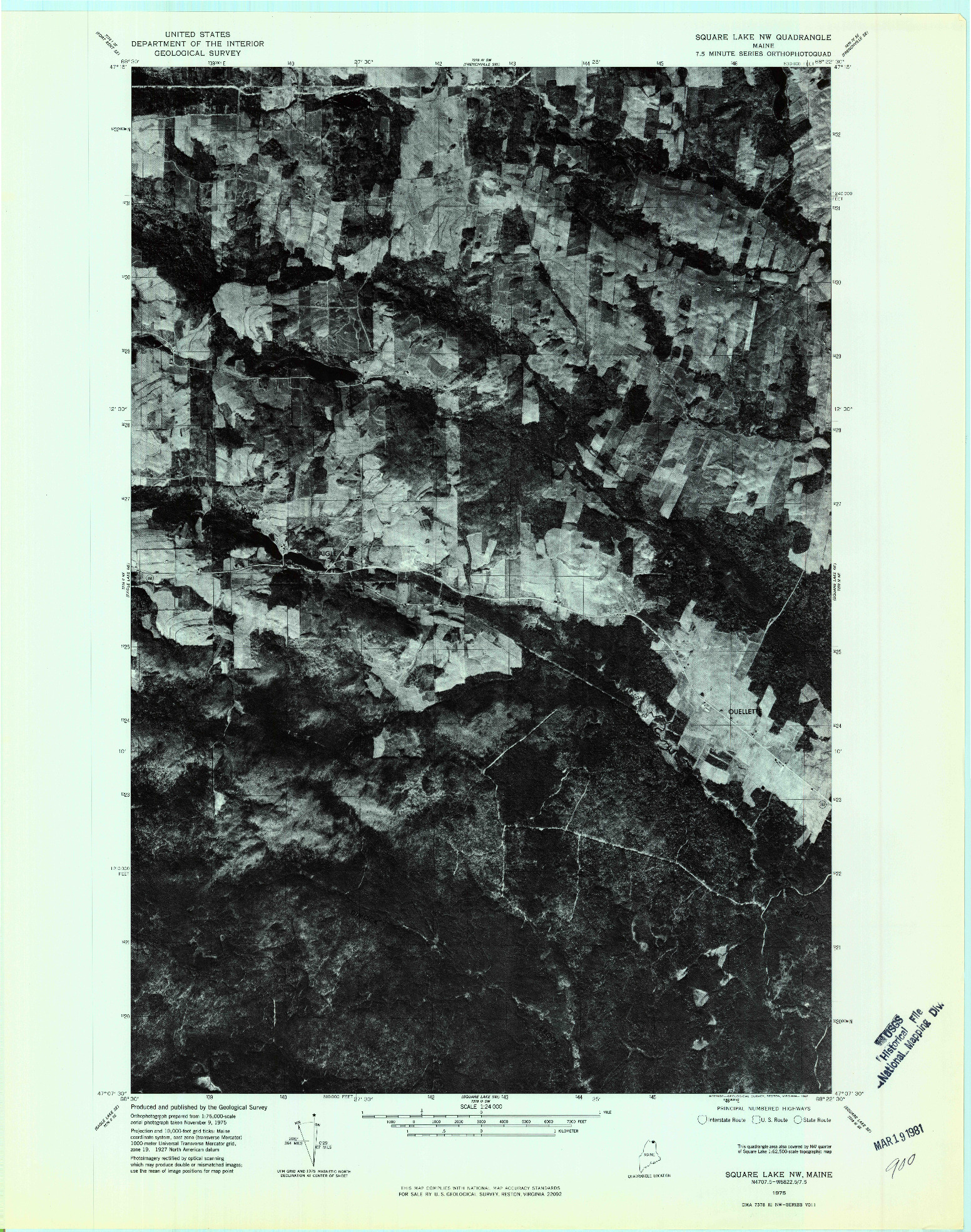 USGS 1:24000-SCALE QUADRANGLE FOR SQUARE LAKE NW, ME 1975