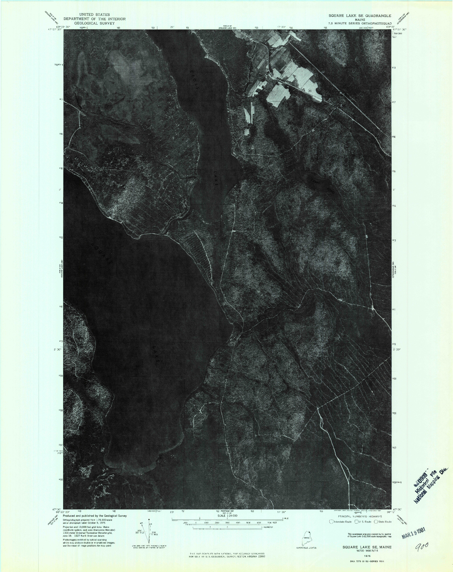 USGS 1:24000-SCALE QUADRANGLE FOR SQUARE LAKE SE, ME 1975