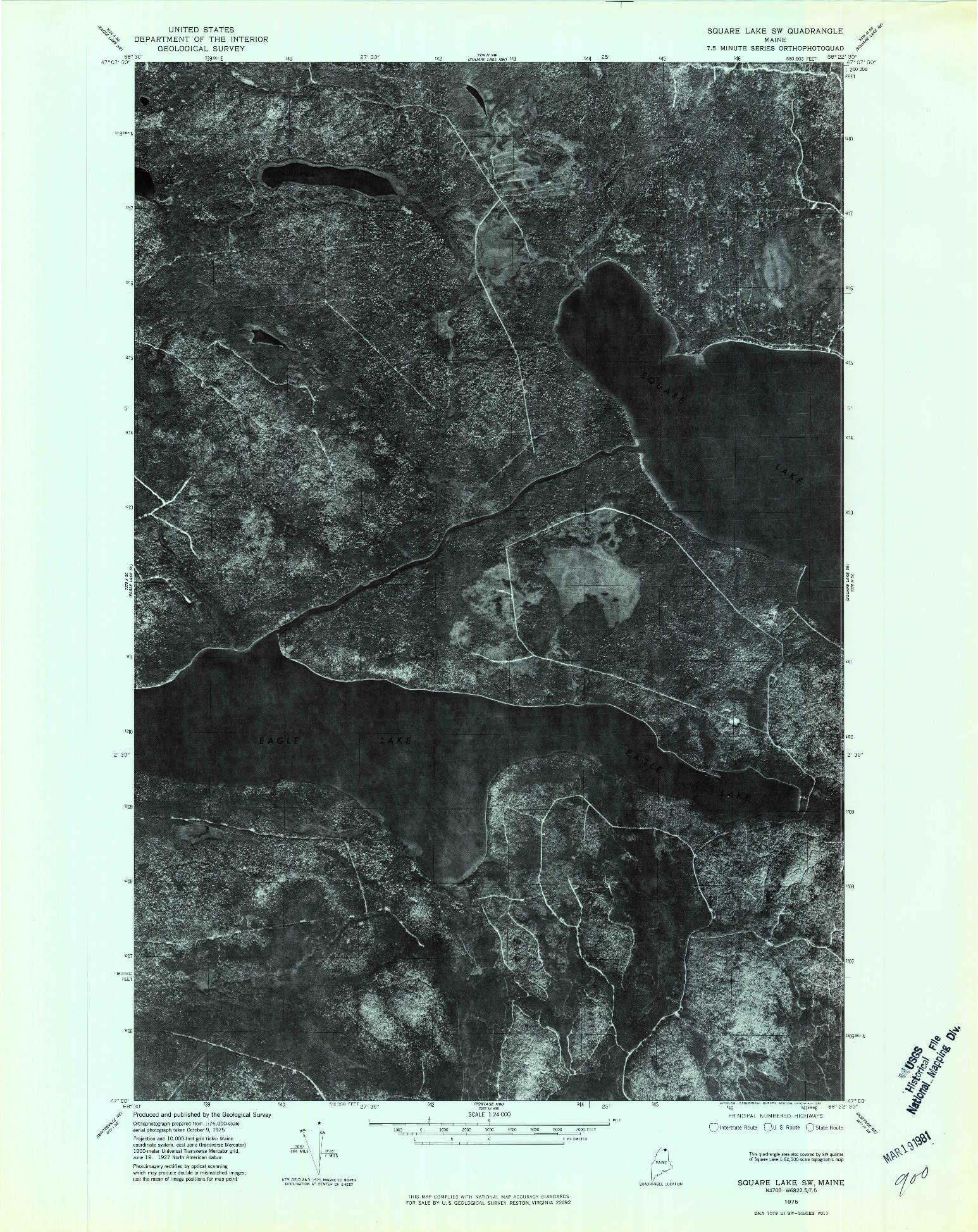 USGS 1:24000-SCALE QUADRANGLE FOR SQUARE LAKE SW, ME 1975