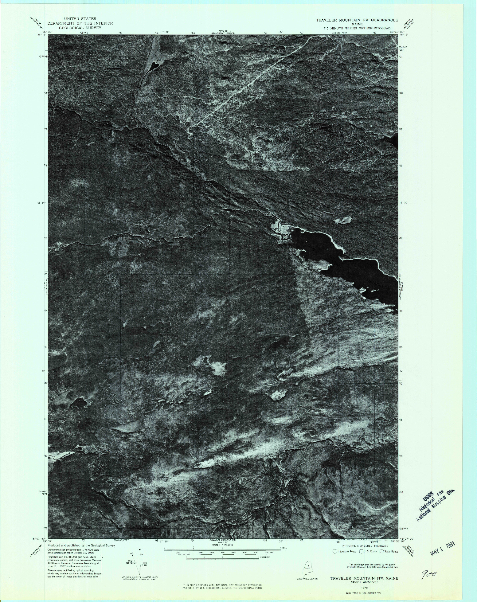 USGS 1:24000-SCALE QUADRANGLE FOR TRAVELER MOUNTAIN NW, ME 1975