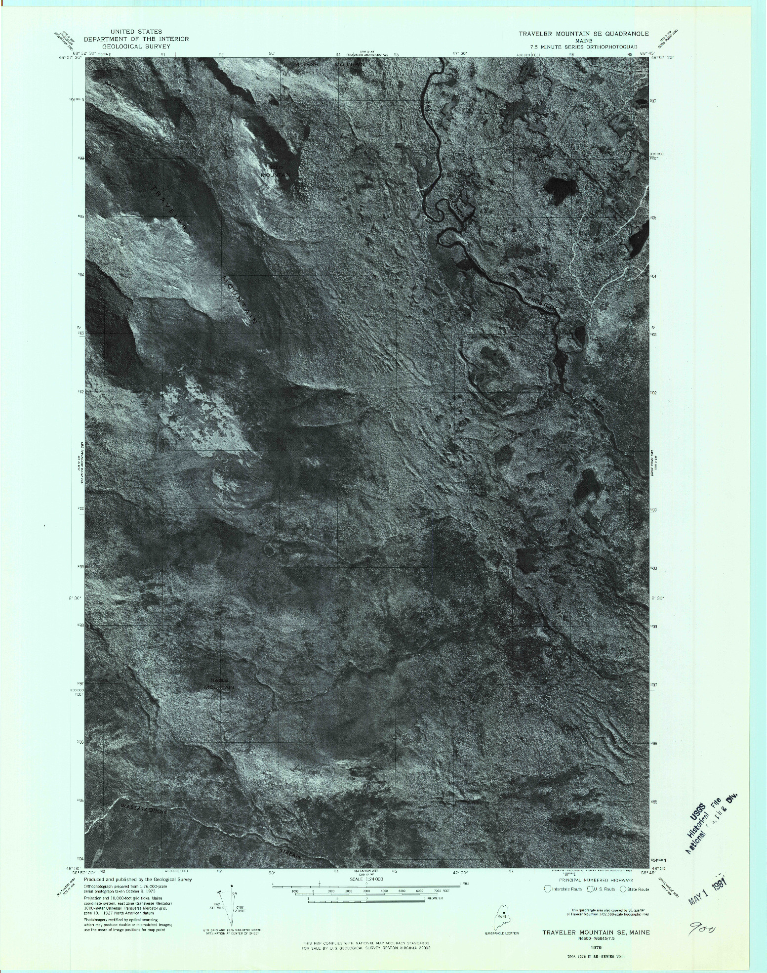 USGS 1:24000-SCALE QUADRANGLE FOR TRAVELER MOUNTAIN SE, ME 1975