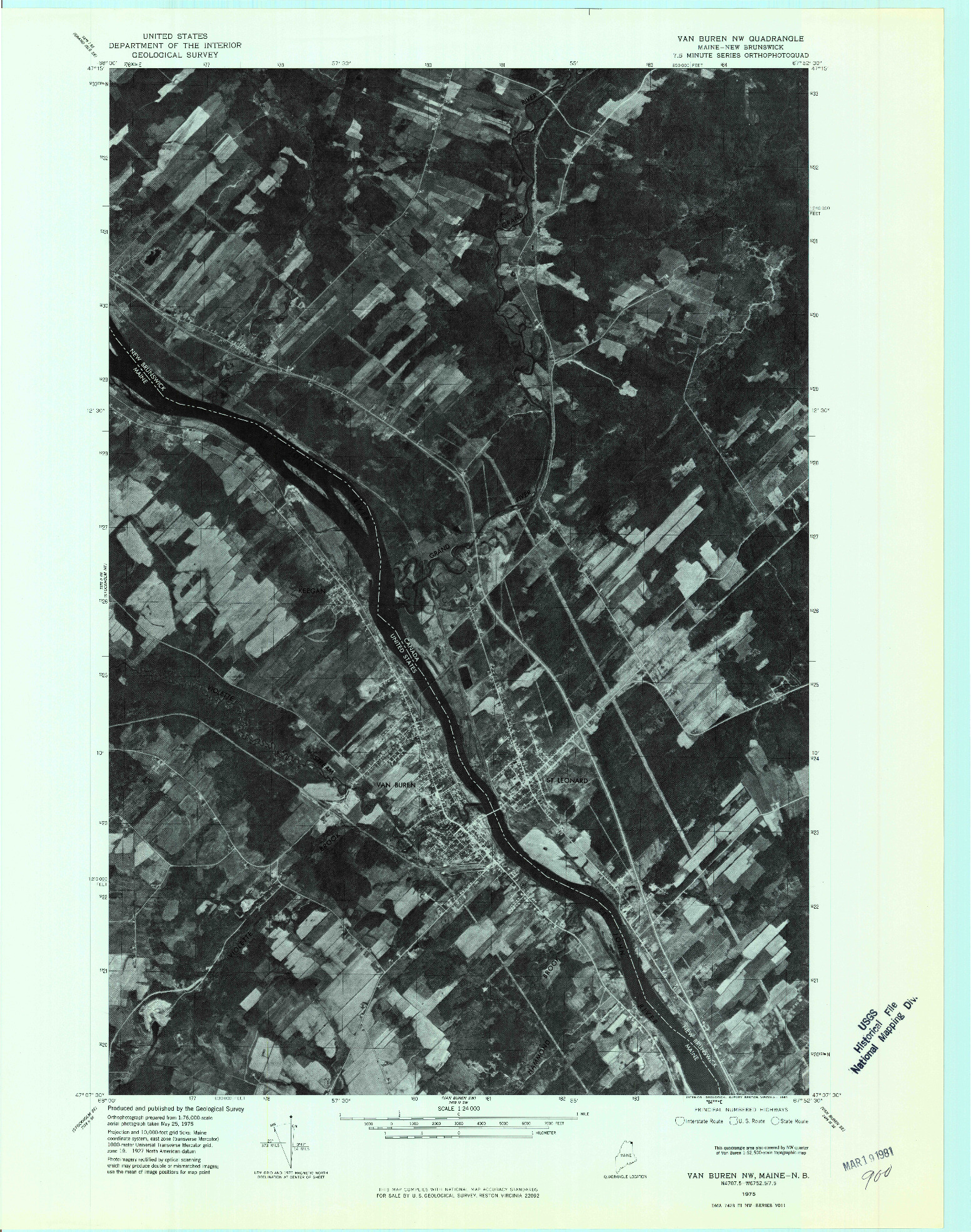 USGS 1:24000-SCALE QUADRANGLE FOR VAN BUREN NW, ME 1975