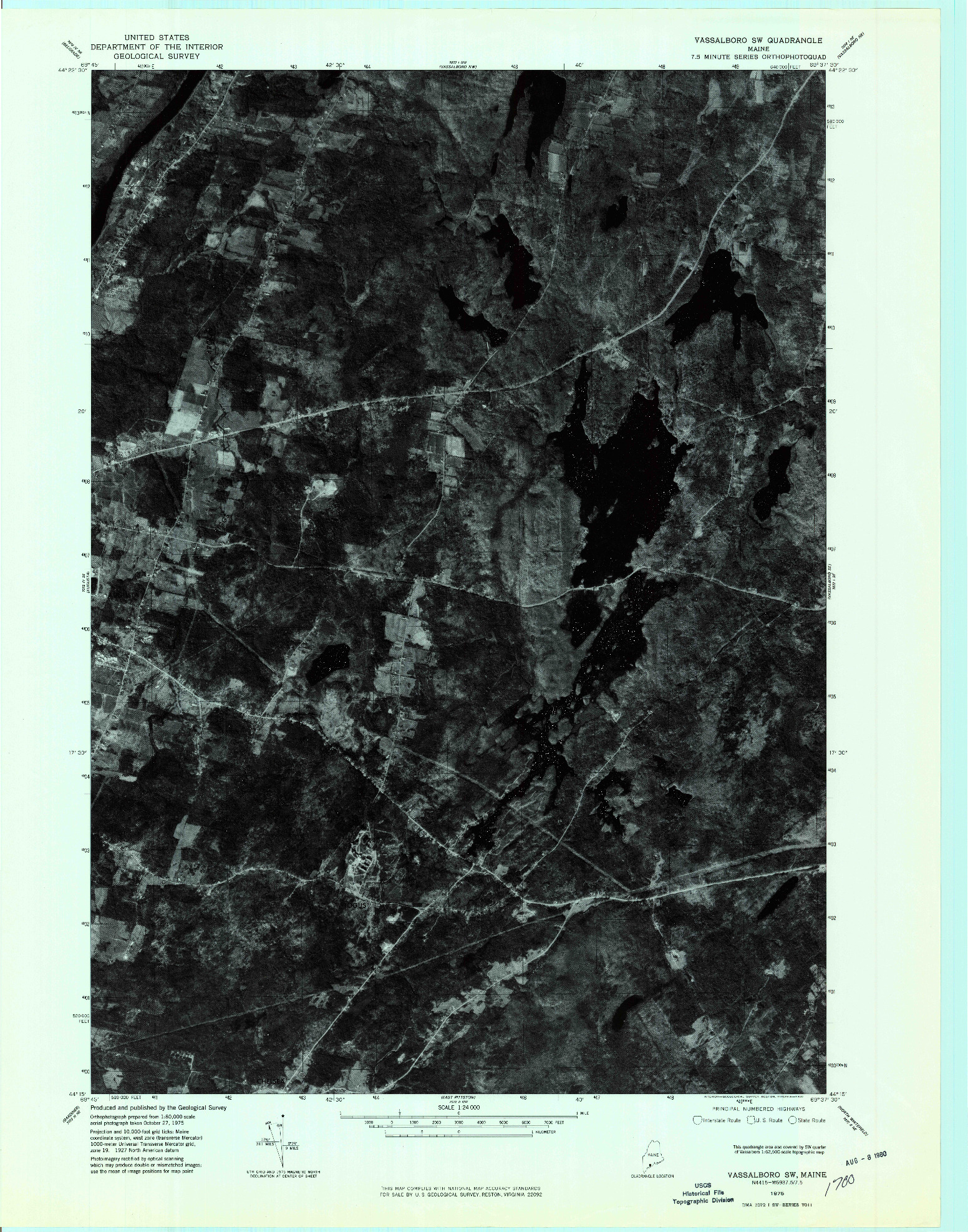 USGS 1:24000-SCALE QUADRANGLE FOR VASSALBORO SW, ME 1975