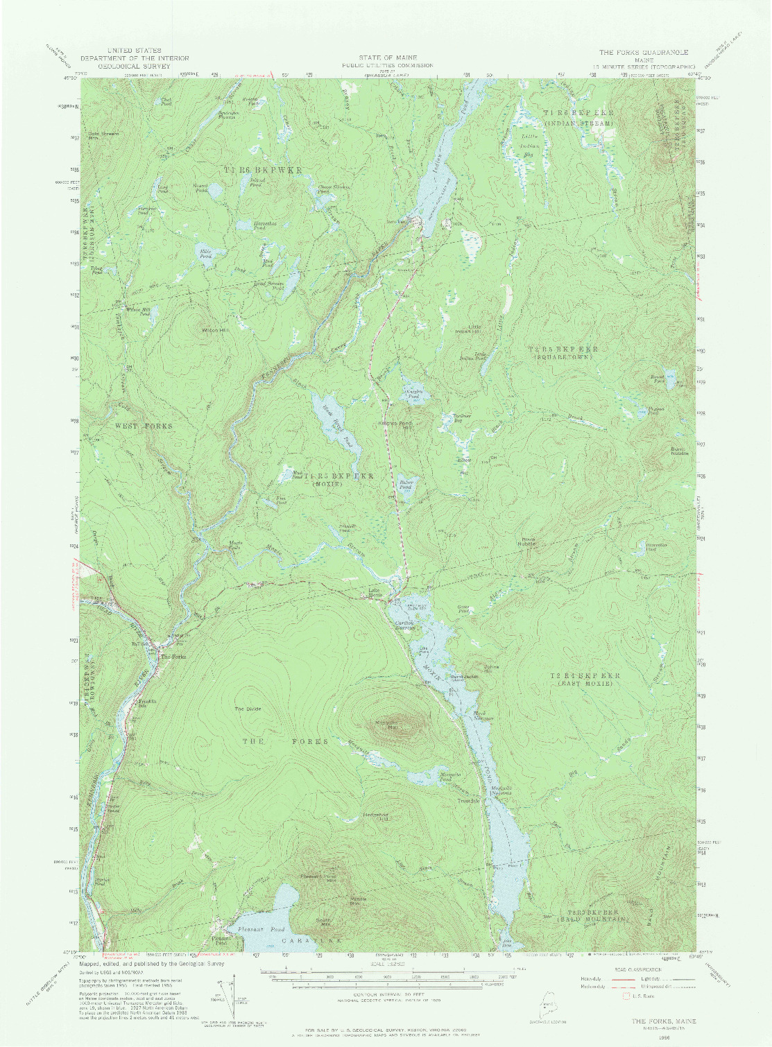USGS 1:62500-SCALE QUADRANGLE FOR THE FORKS, ME 1956