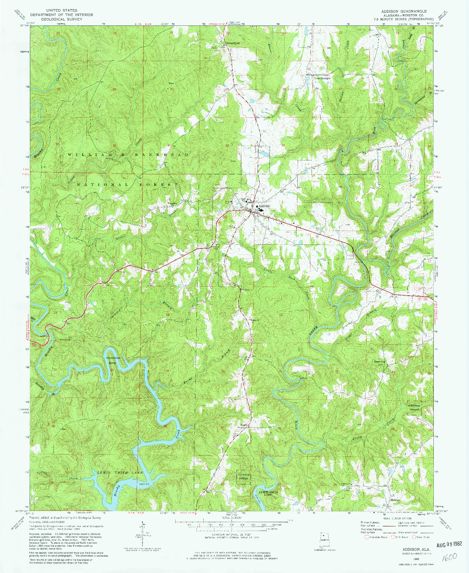 USGS 1:24000-SCALE QUADRANGLE FOR ADDISON, AL 1969