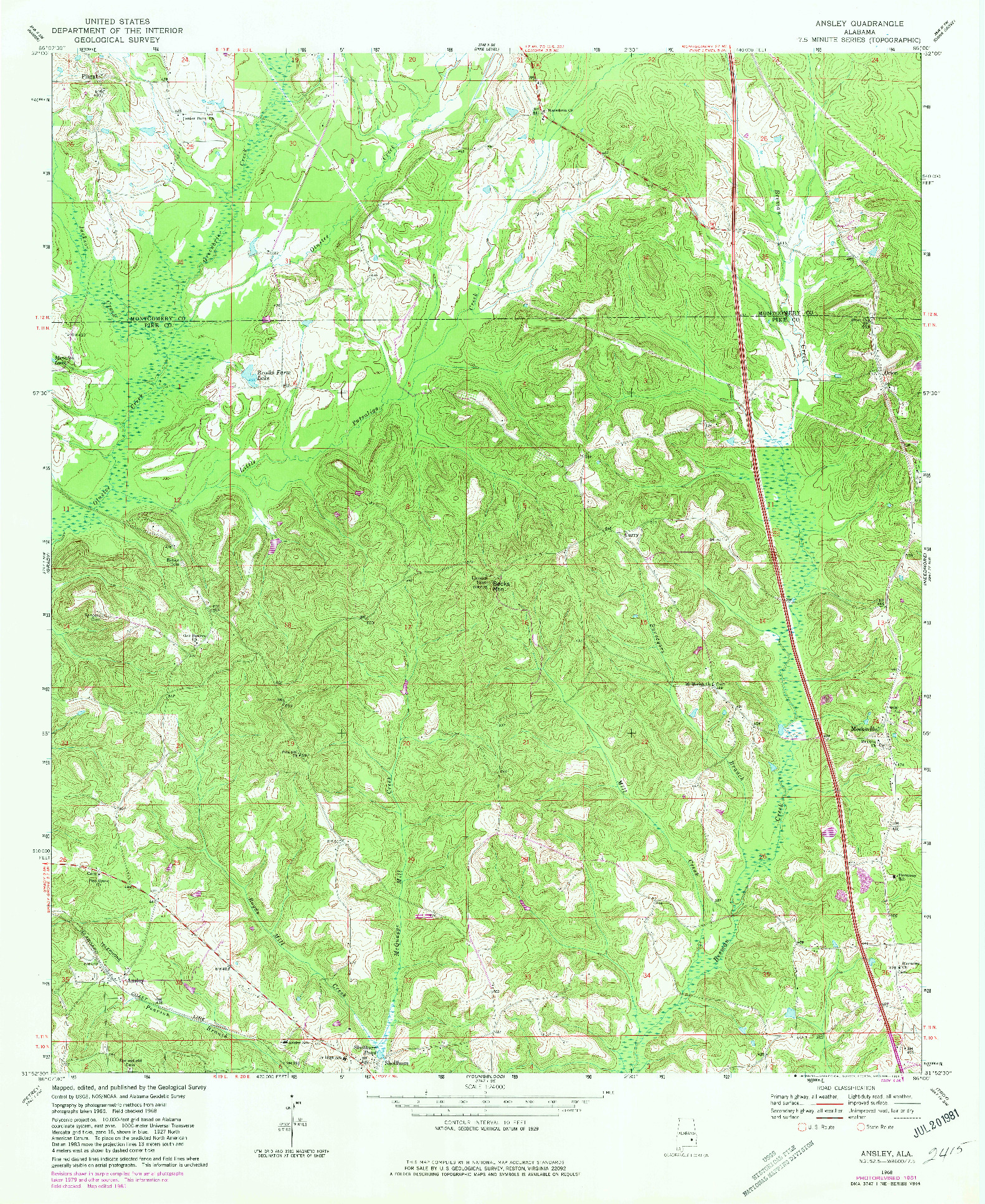 USGS 1:24000-SCALE QUADRANGLE FOR ANSLEY, AL 1968