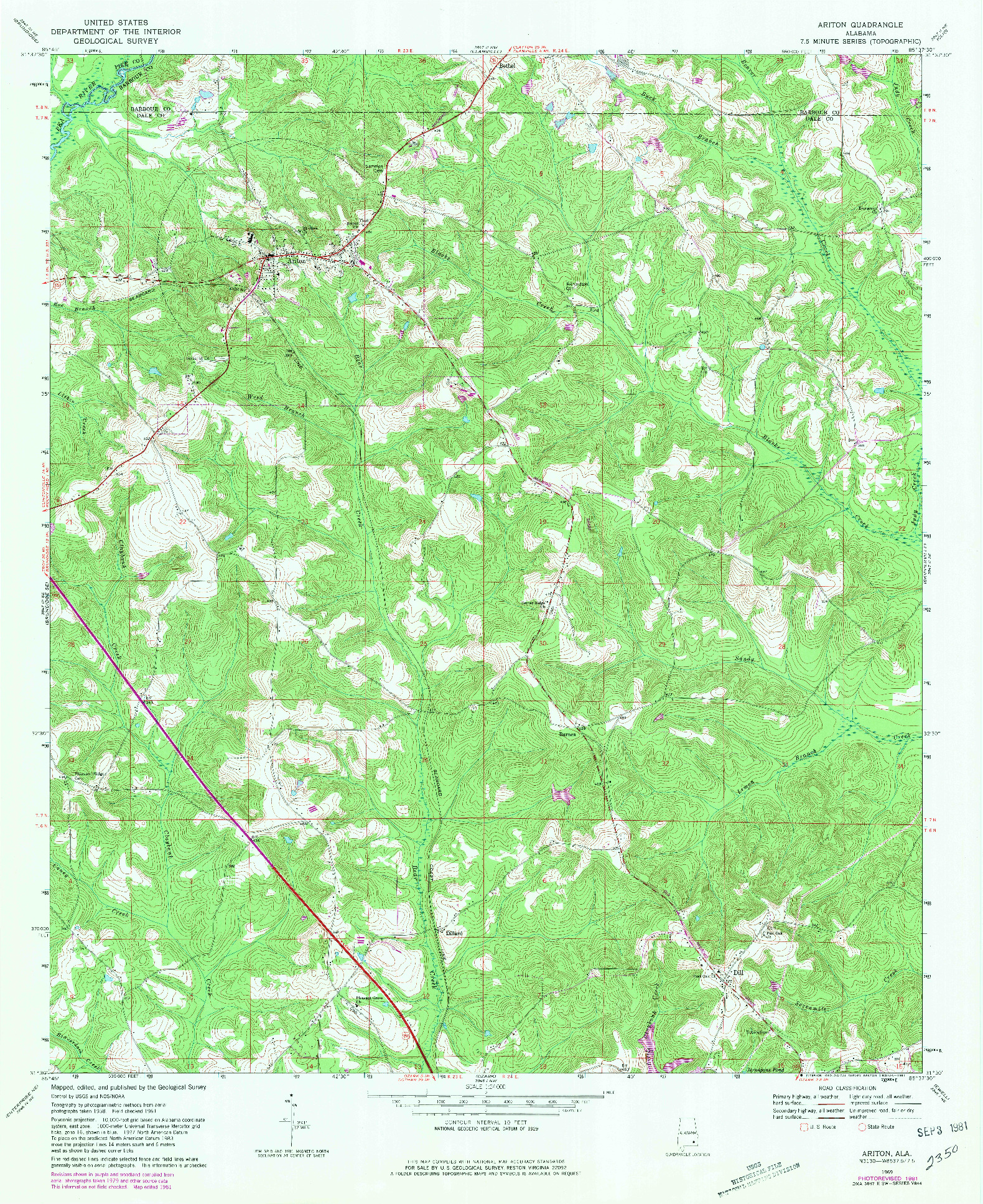 USGS 1:24000-SCALE QUADRANGLE FOR ARITON, AL 1969