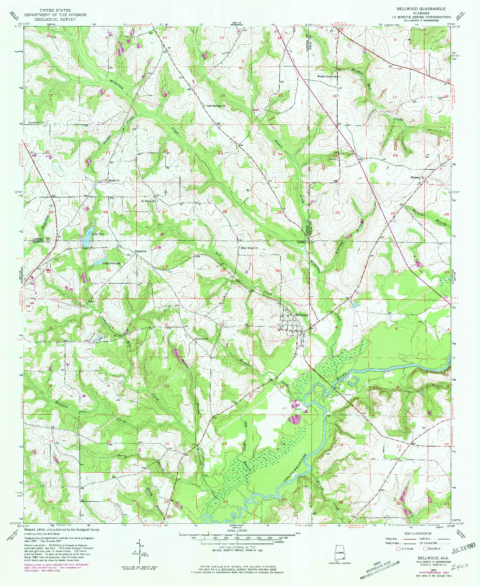 USGS 1:24000-SCALE QUADRANGLE FOR BELLWOOD, AL 1957