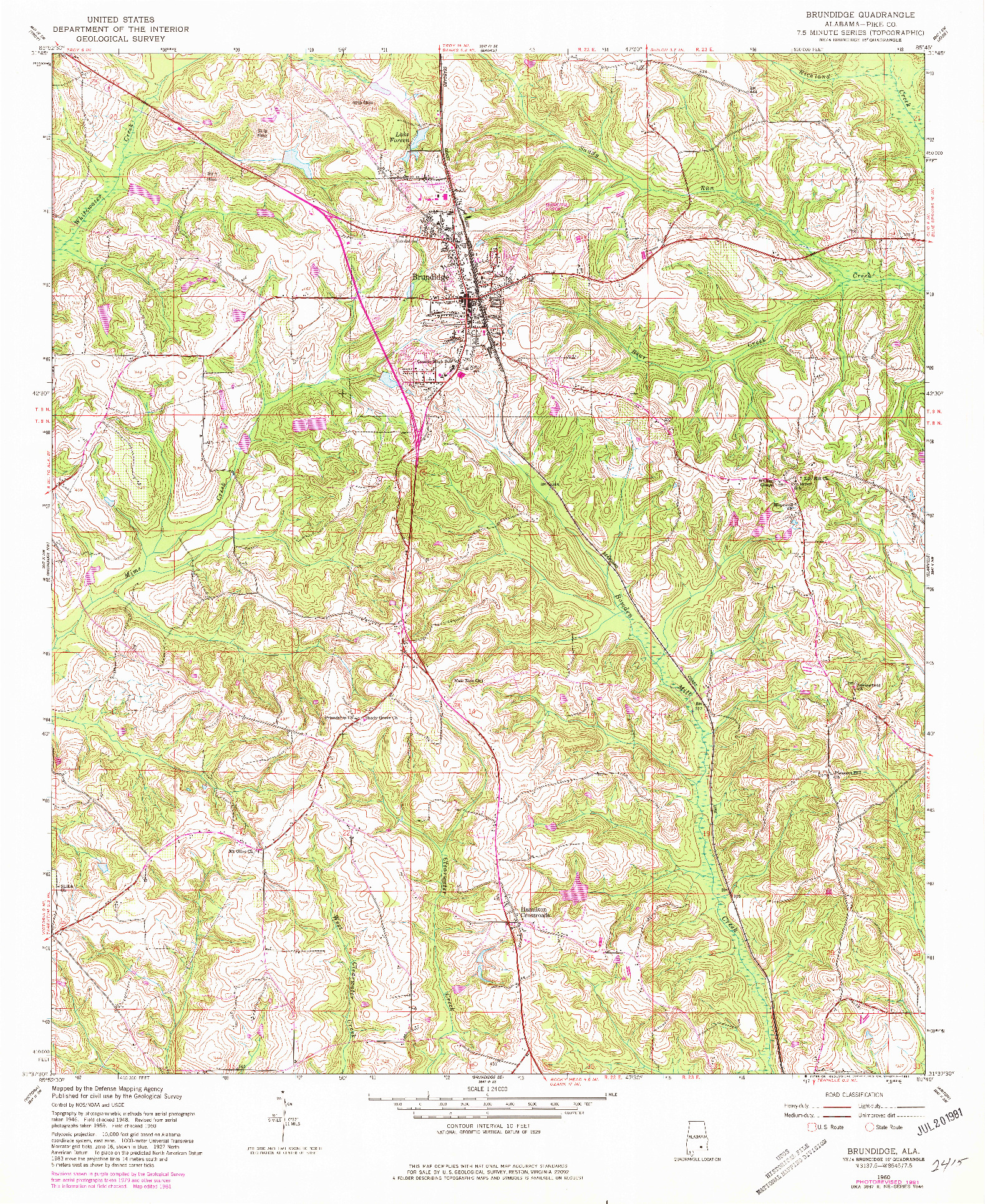USGS 1:24000-SCALE QUADRANGLE FOR BRUNDIDGE, AL 1960