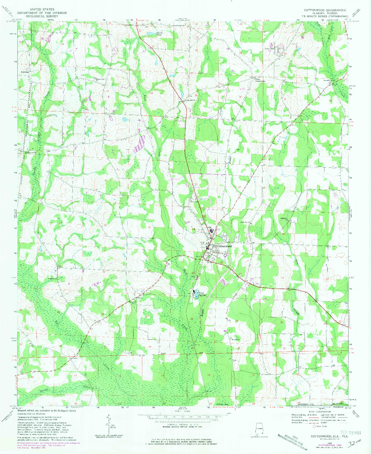 USGS 1:24000-SCALE QUADRANGLE FOR COTTONWOOD, AL 1969