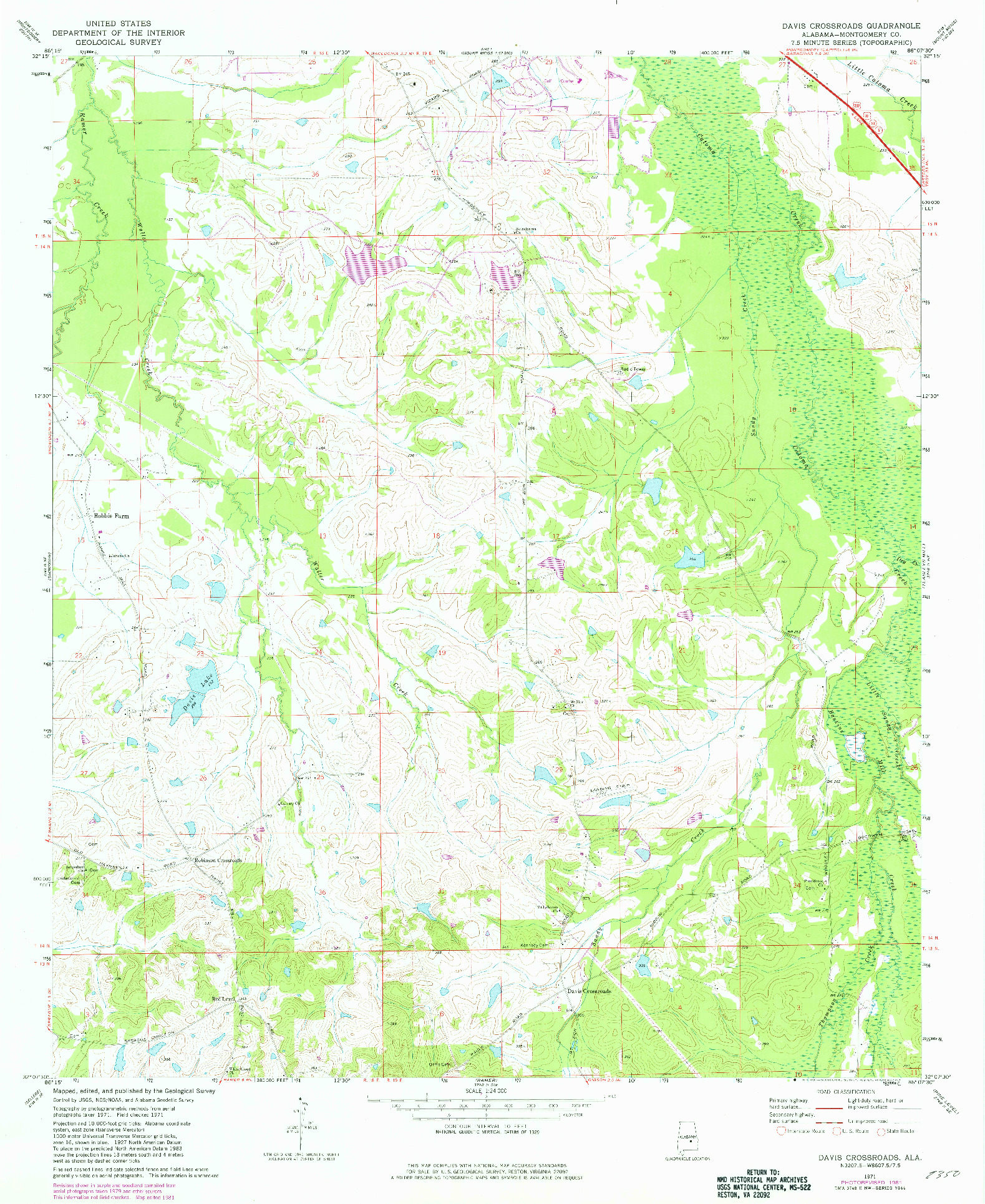 USGS 1:24000-SCALE QUADRANGLE FOR DAVIS CROSSROADS, AL 1971
