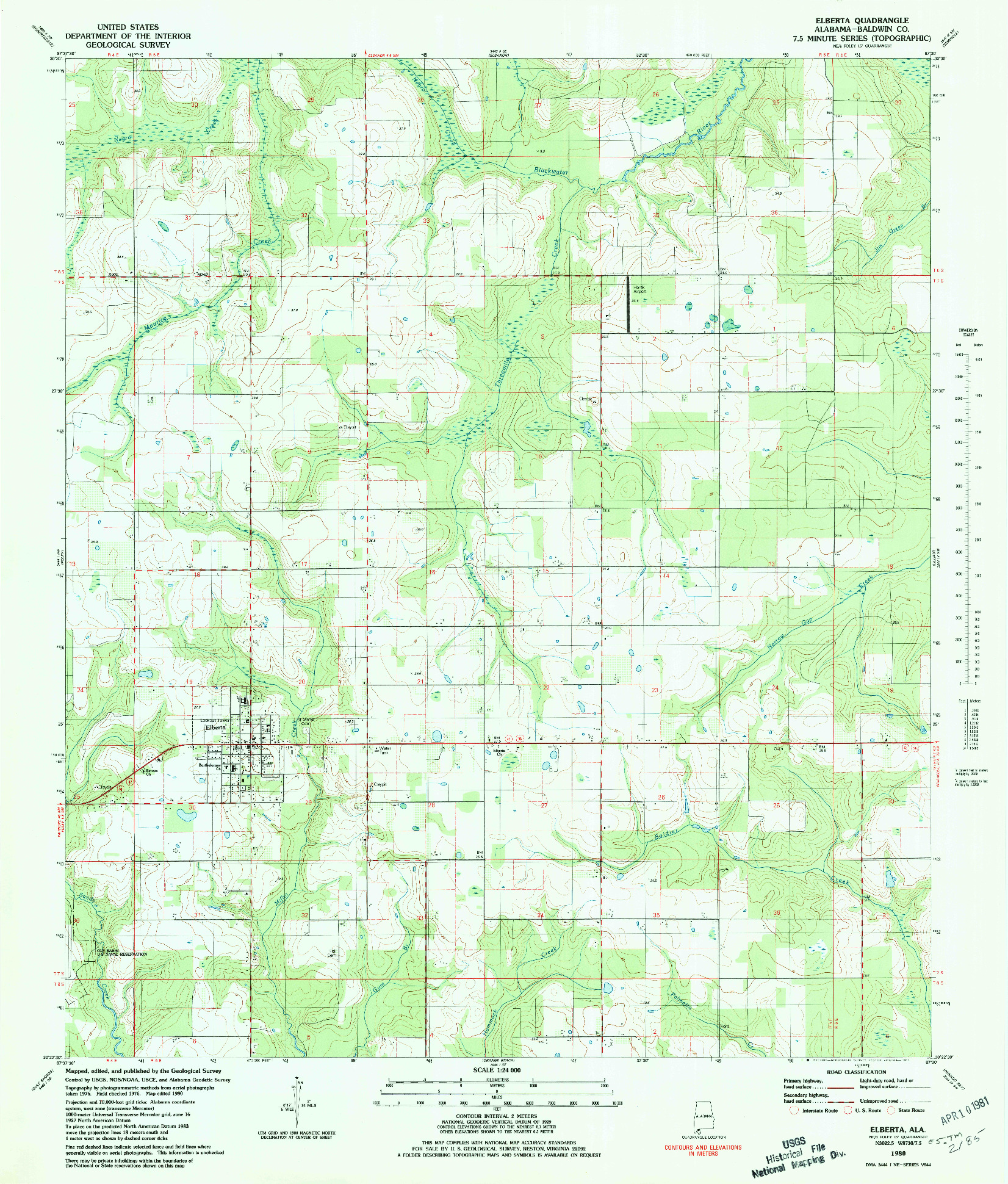 USGS 1:24000-SCALE QUADRANGLE FOR ELBERTA, AL 1980