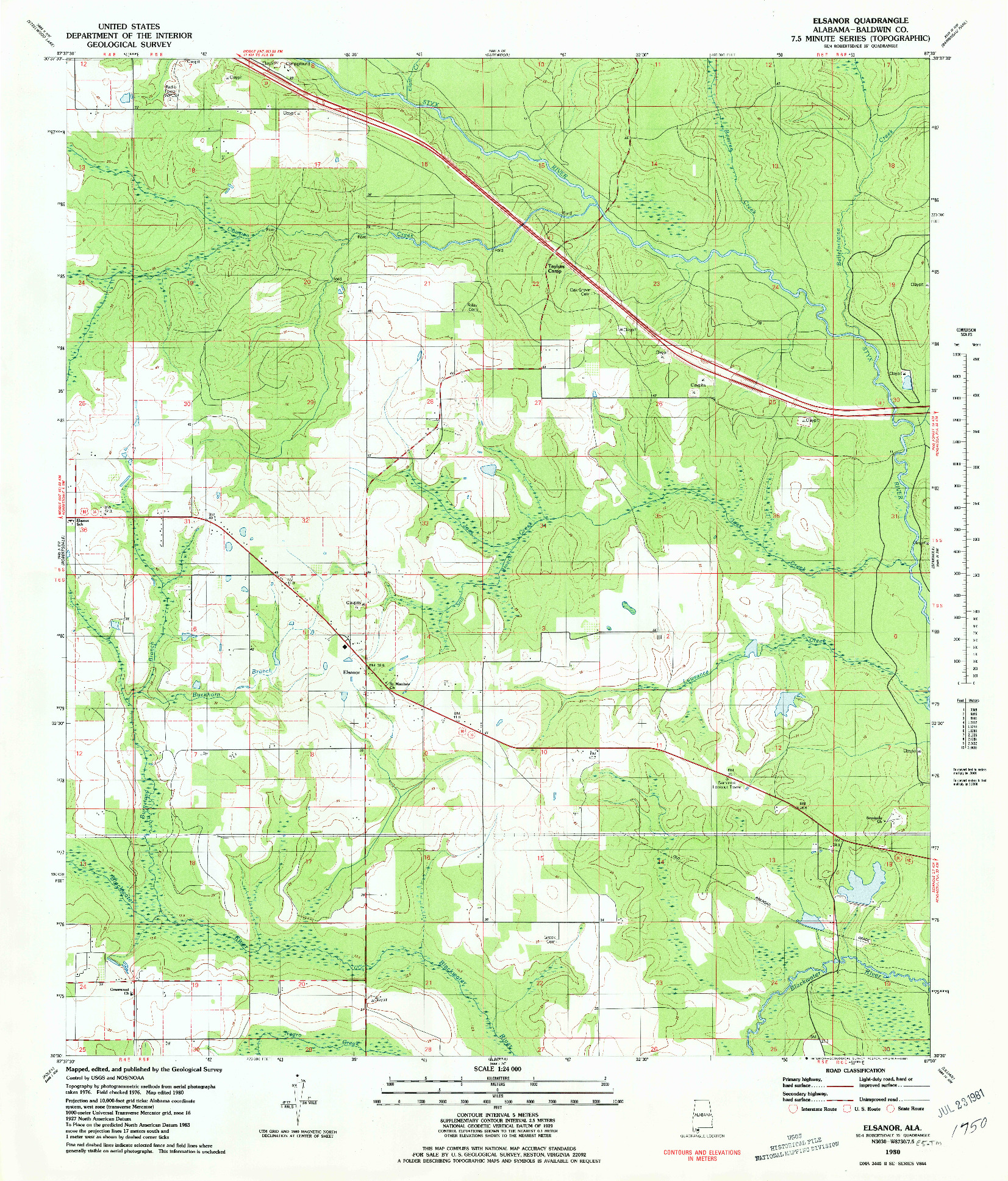 USGS 1:24000-SCALE QUADRANGLE FOR ELSANOR, AL 1980