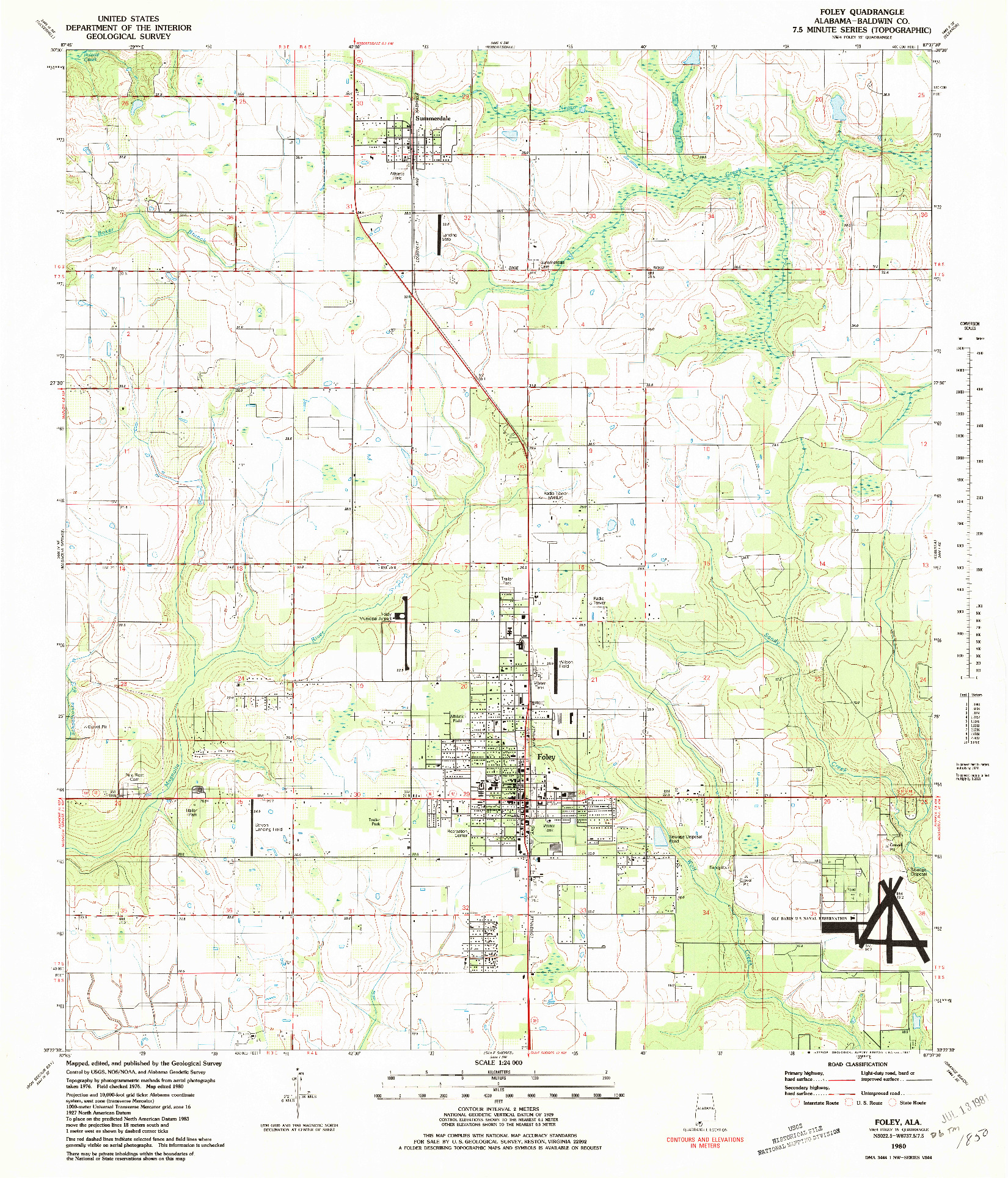 USGS 1:24000-SCALE QUADRANGLE FOR FOLEY, AL 1980