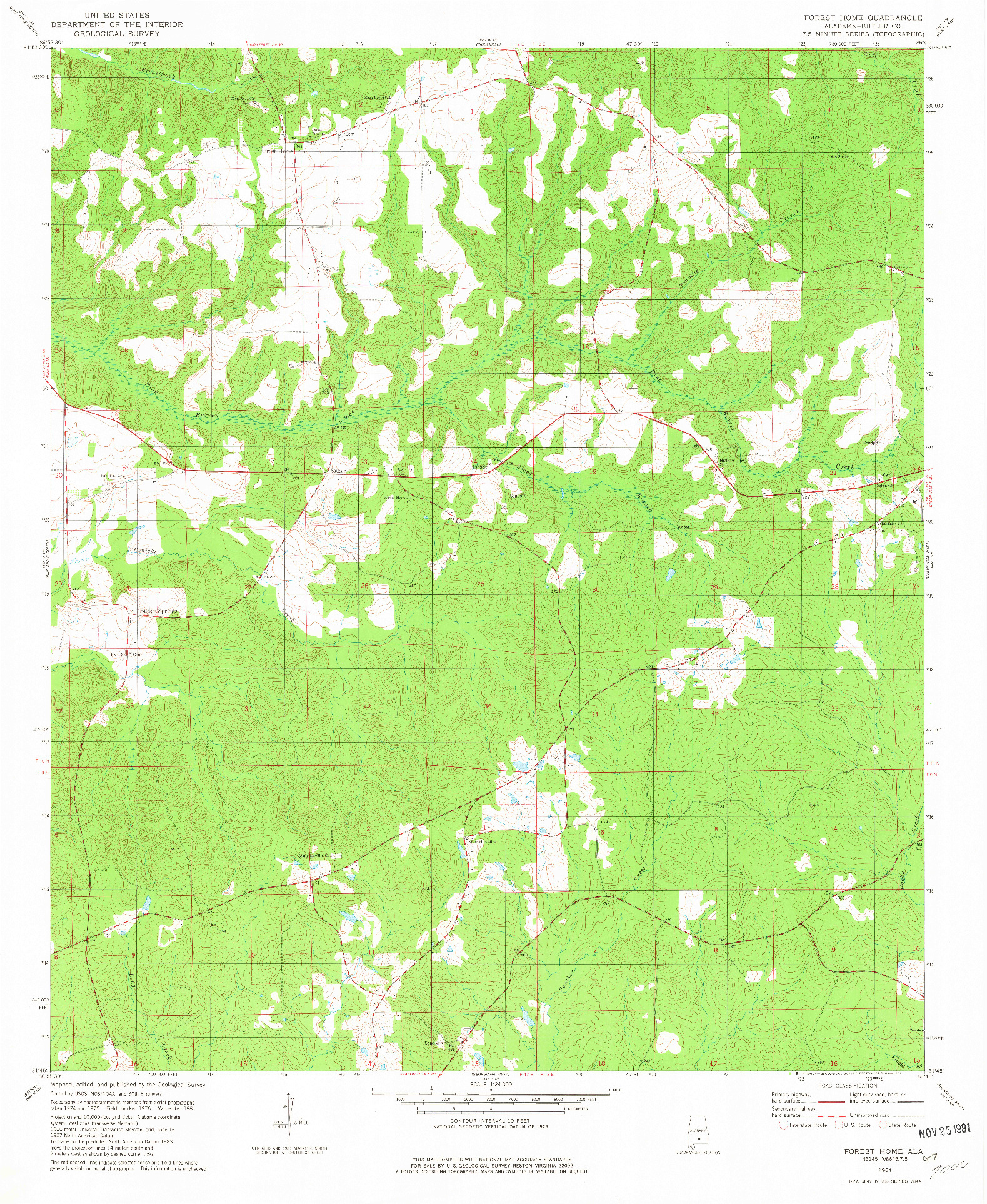 USGS 1:24000-SCALE QUADRANGLE FOR FOREST HOME, AL 1981