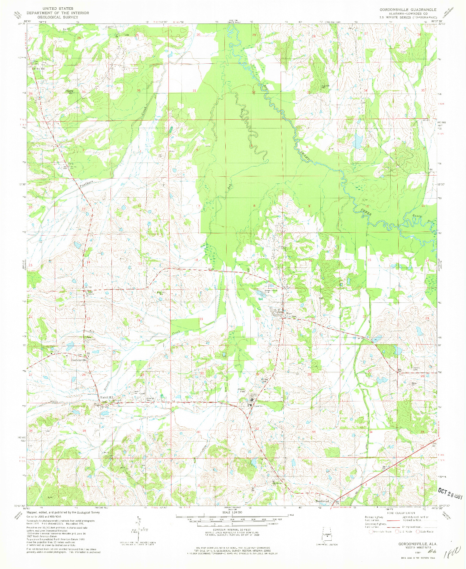 USGS 1:24000-SCALE QUADRANGLE FOR GORDONSVILLE, AL 1981