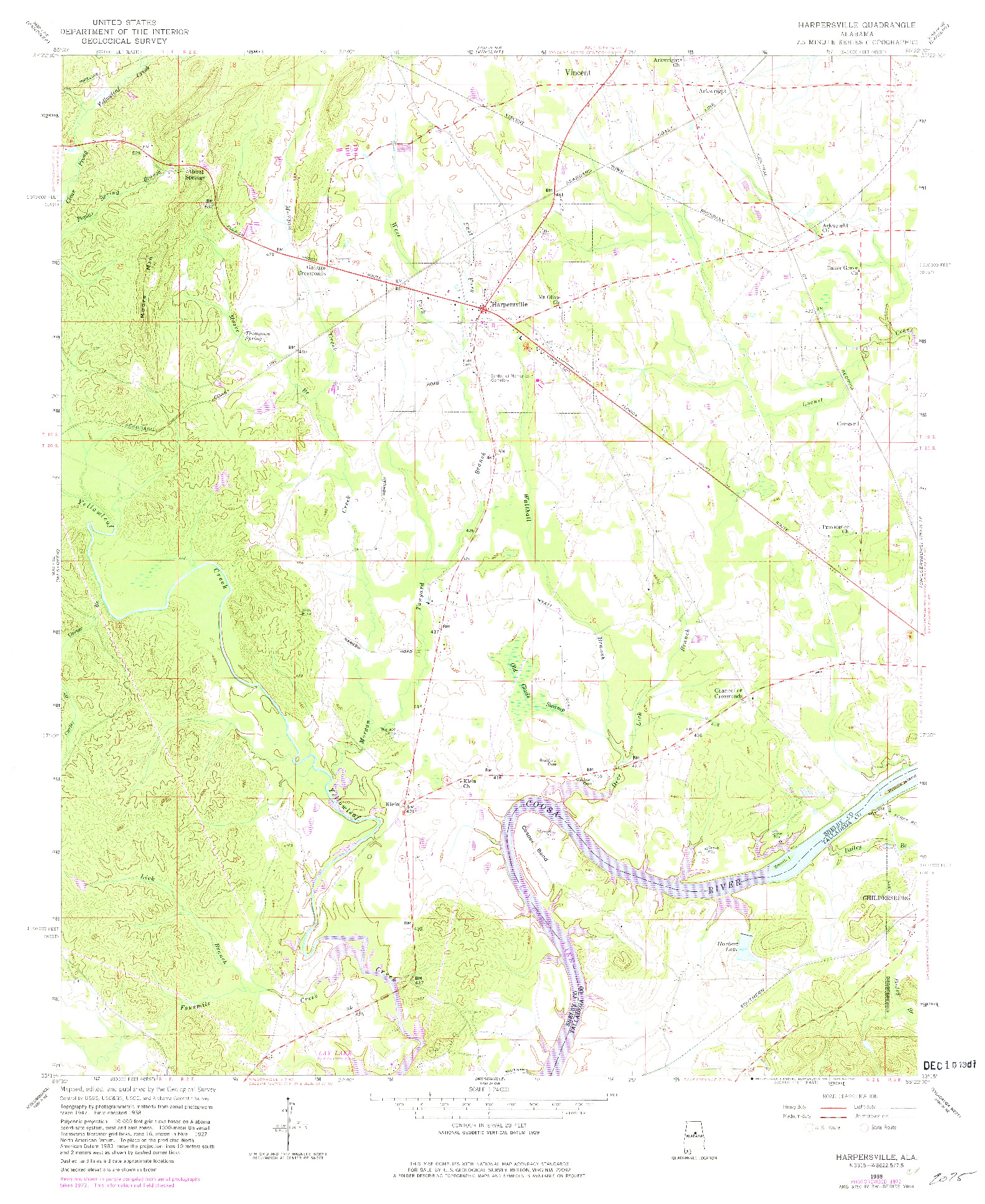 USGS 1:24000-SCALE QUADRANGLE FOR HARPERSVILLE, AL 1958