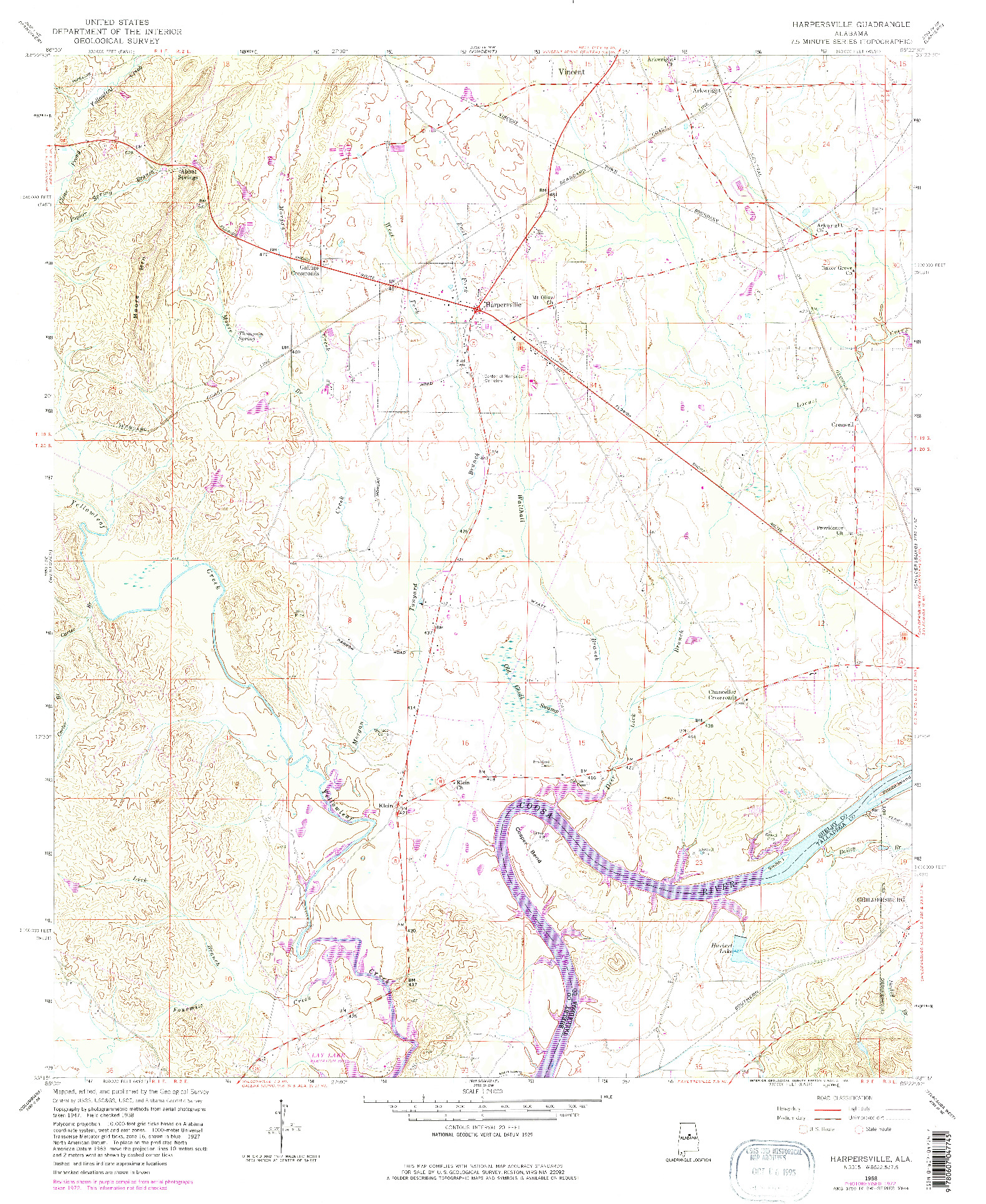 USGS 1:24000-SCALE QUADRANGLE FOR HARPERSVILLE, AL 1958