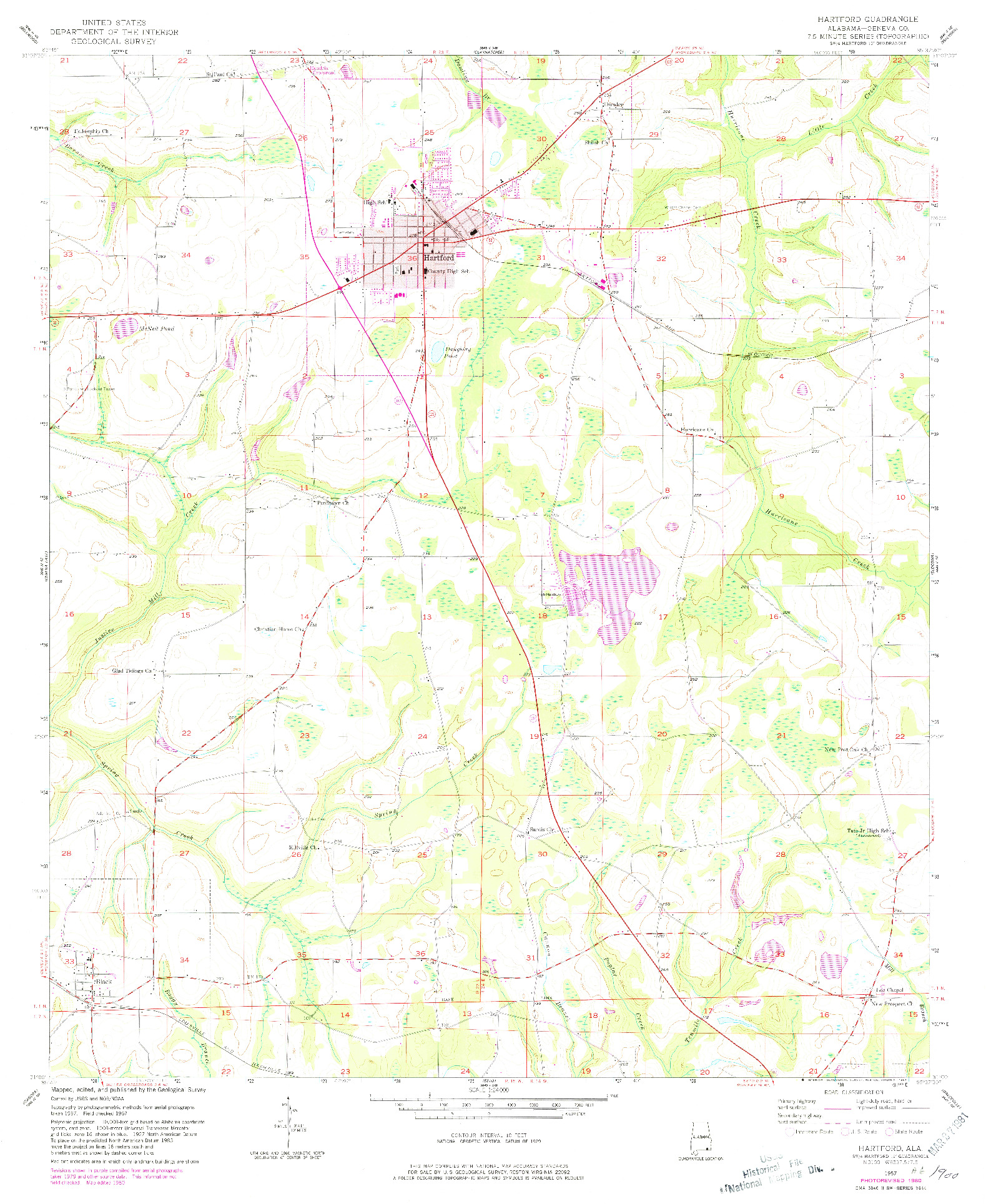 USGS 1:24000-SCALE QUADRANGLE FOR HARTFORD, AL 1957