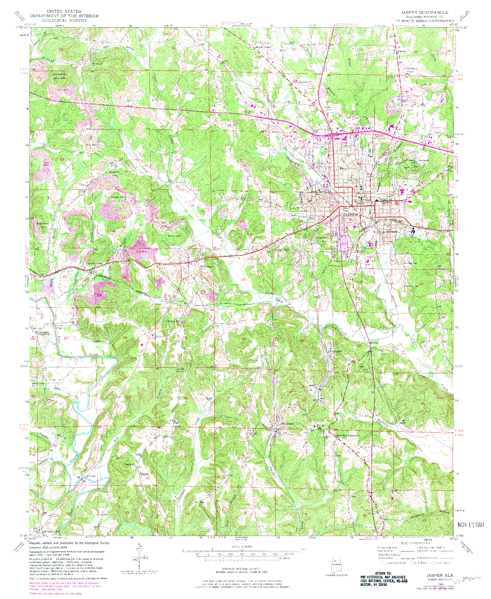 USGS 1:24000-SCALE QUADRANGLE FOR JASPER, AL 1949