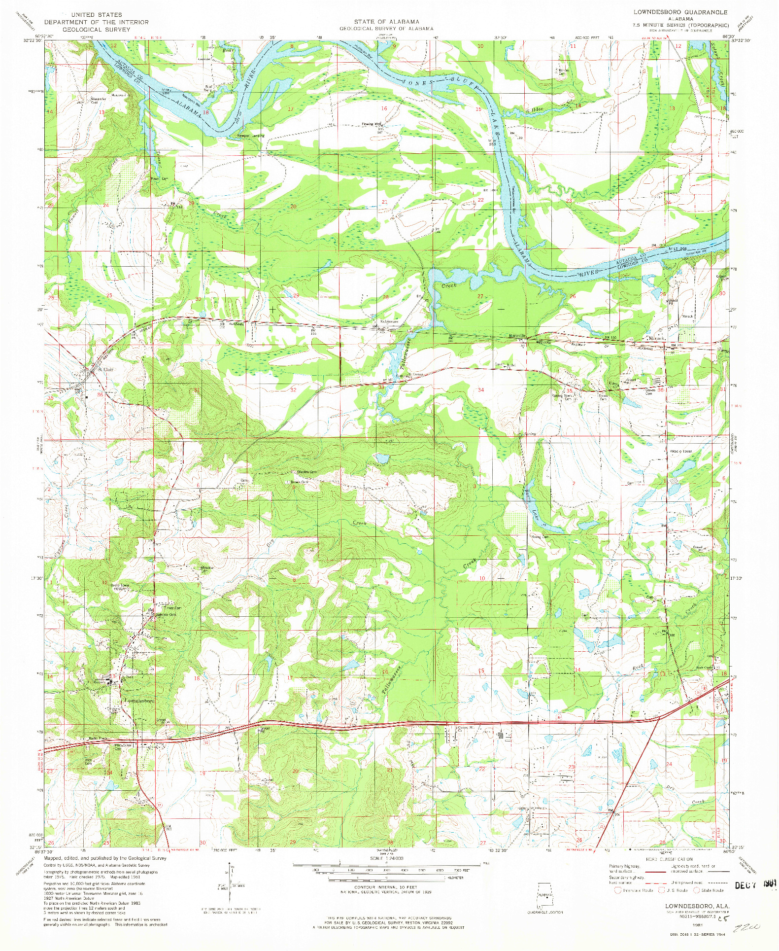 USGS 1:24000-SCALE QUADRANGLE FOR LOWNDESBORO, AL 1981