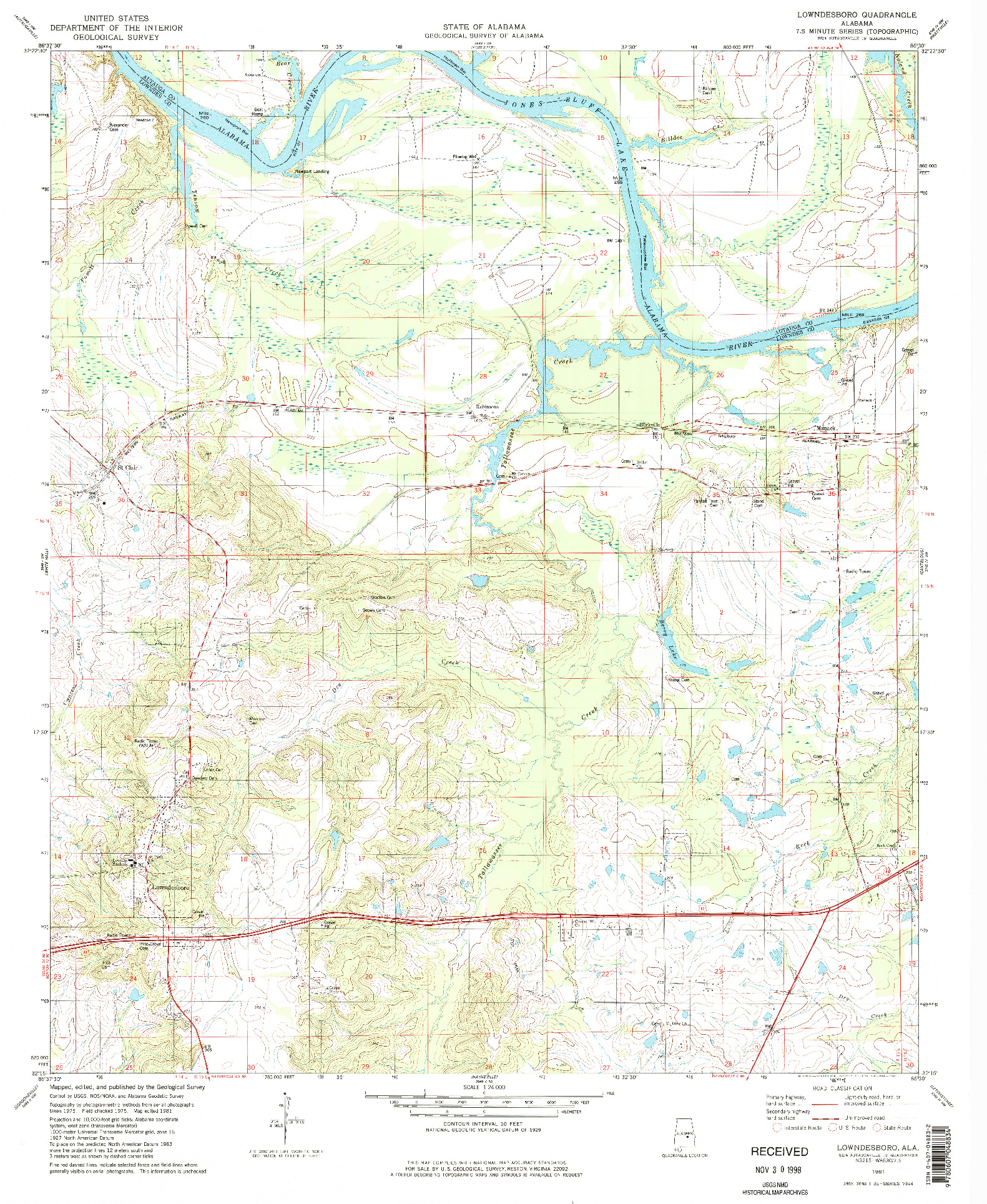 USGS 1:24000-SCALE QUADRANGLE FOR LOWNDESBORO, AL 1981