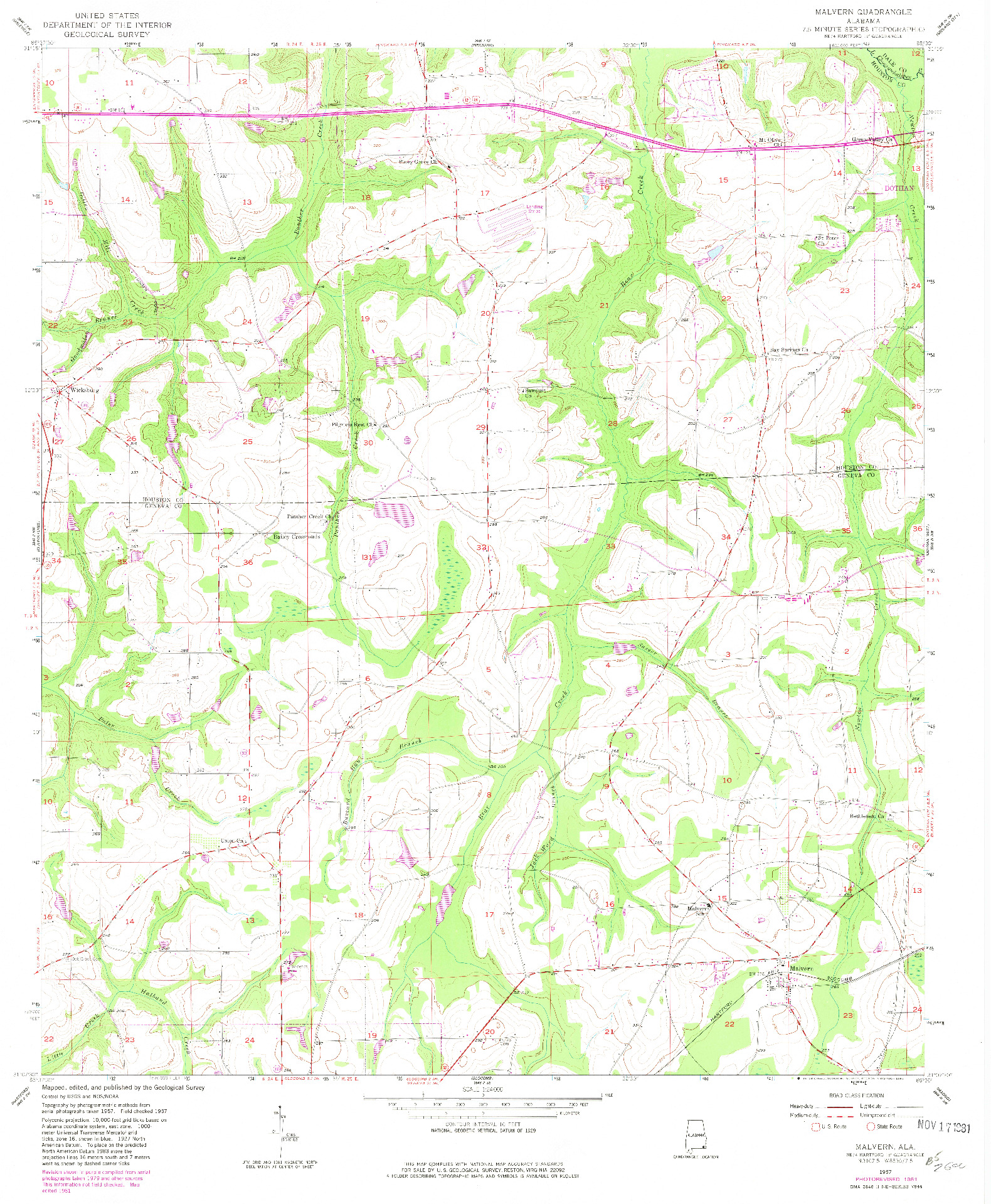 USGS 1:24000-SCALE QUADRANGLE FOR MALVERN, AL 1957
