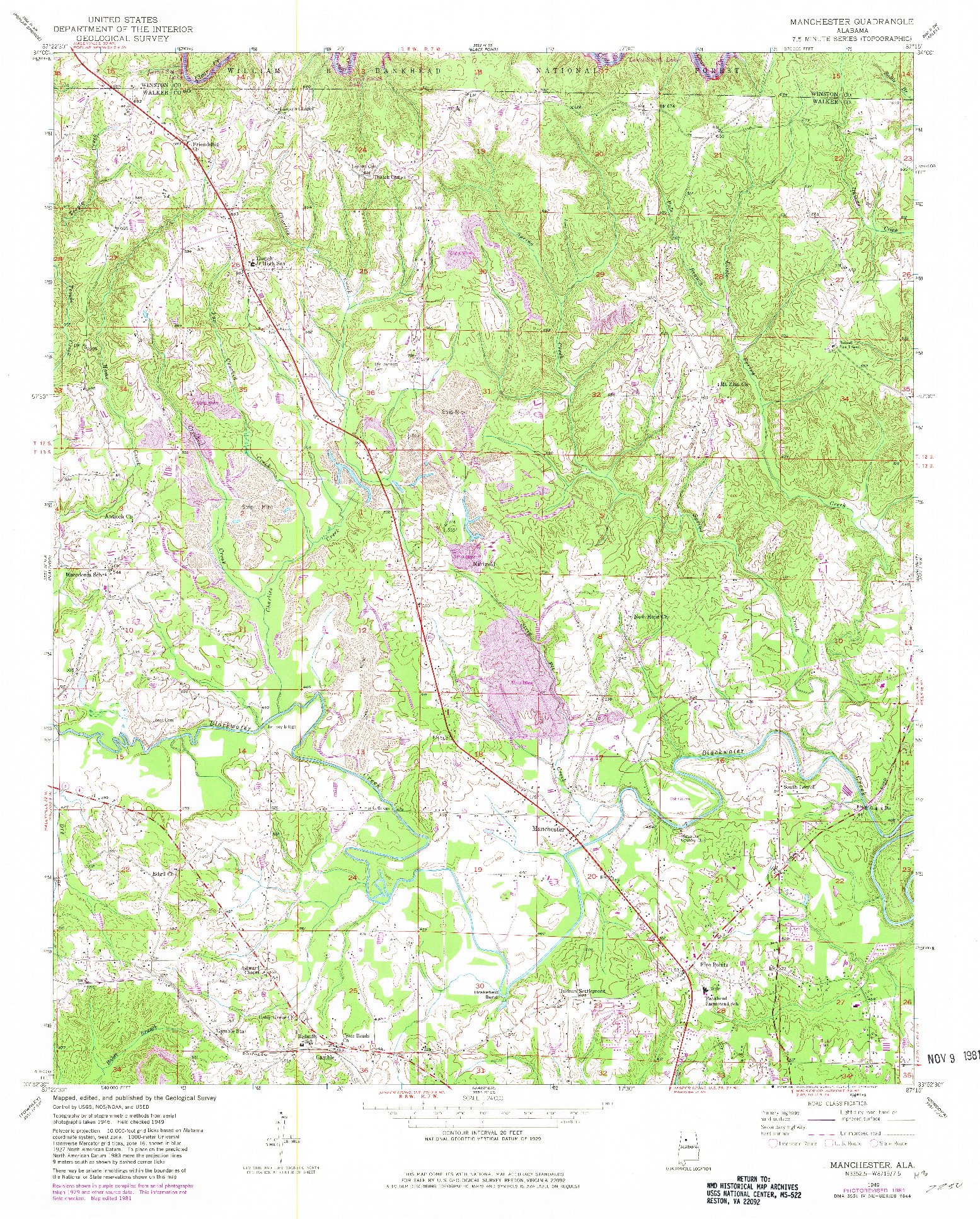 USGS 1:24000-SCALE QUADRANGLE FOR MANCHESTER, AL 1949