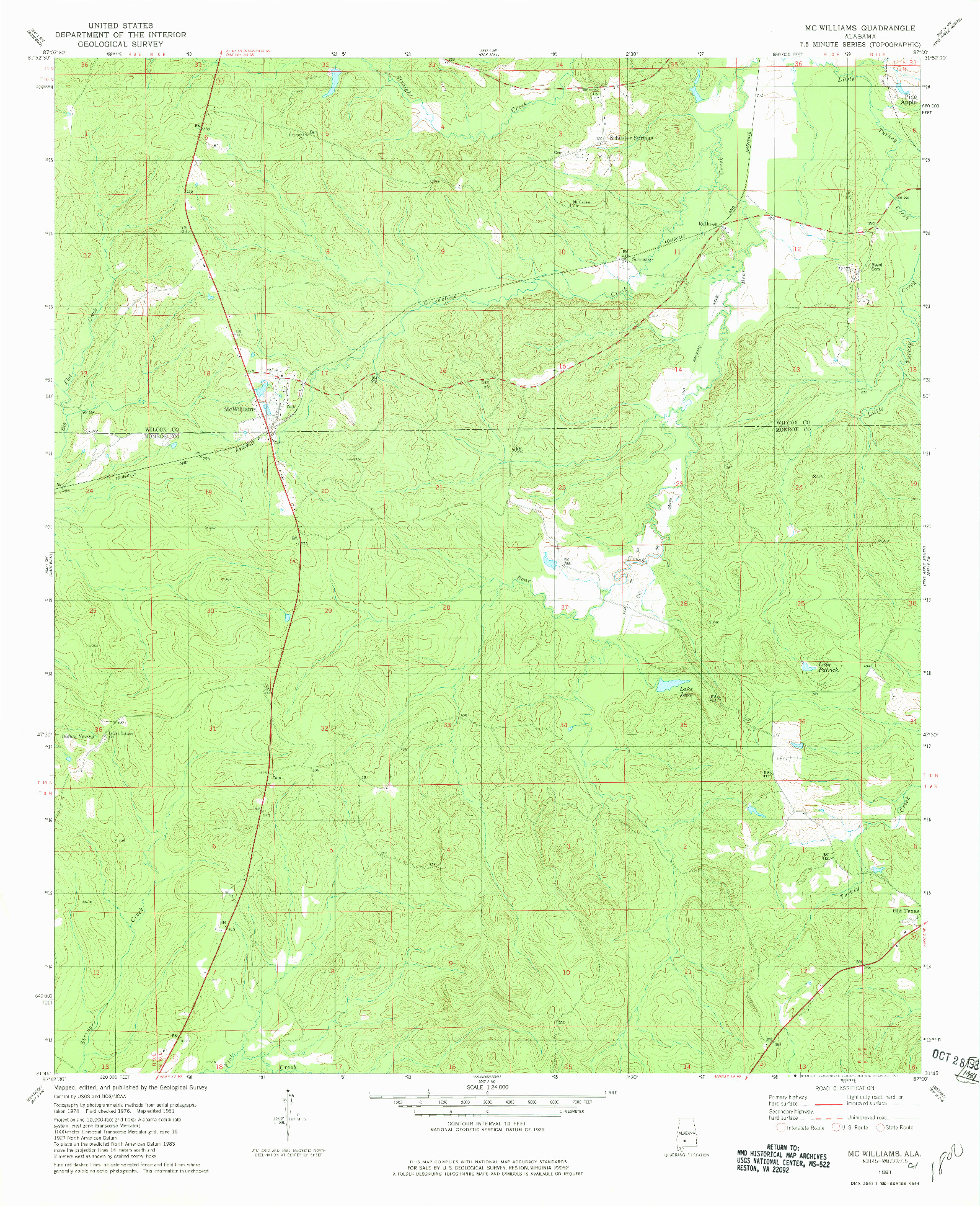 USGS 1:24000-SCALE QUADRANGLE FOR MC WILLIAMS, AL 1981